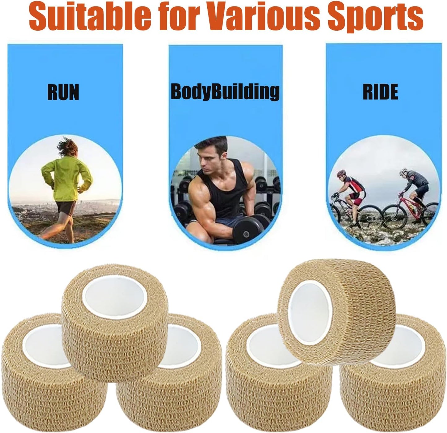 Hysiwen 6 Pack 1" x 5 Yards Self Adhesive Bandage Breathable Cohesive Wrap Self Adherent Vet Tape Self Stick Bandage Wrap for Sports, Athletic, Wrist, Ankle(Skin Color)