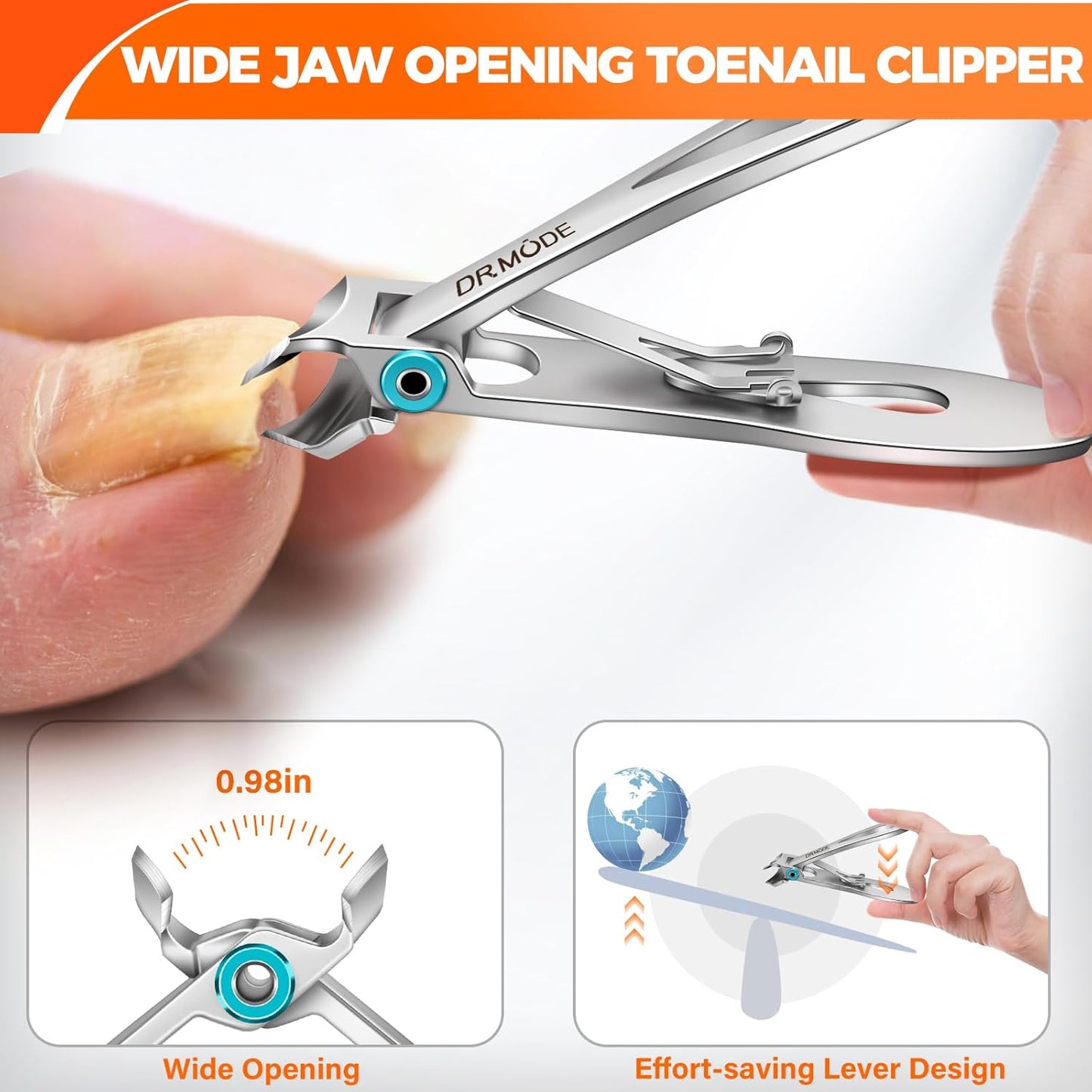 Slanted Toenail Clippers for Seniors Thick Toenails, Angled Head Large Nail Clippers for Men Thick Ingrown Nails with Wide Opening, Nail Cutter with Catcher -Silver