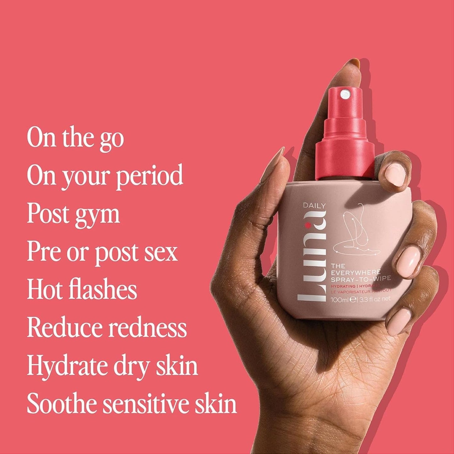 Luna Daily Body Cleansing Spray | Hydrating Feminine & Body Mist with Soft Cotton Scent | pH-Balanced, Gentle & Moisturizing | For Intimate Care, Underarms & Travel Freshness, 100ml
