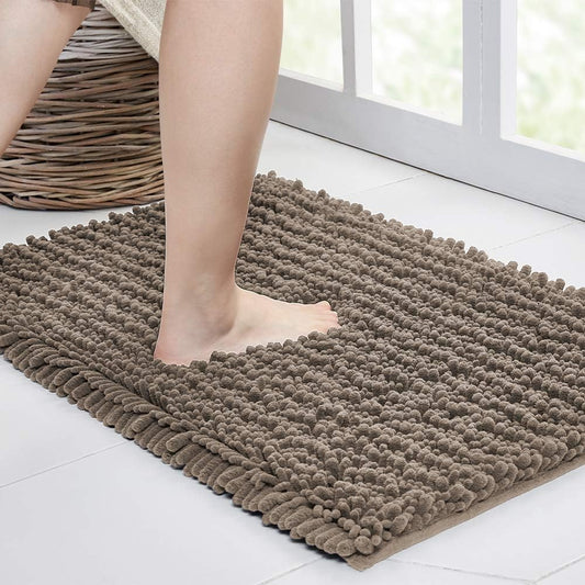 Walensee Bathroom Rug Non Slip Bath Mat (44x24 Inch Taupe) Water Absorbent Super Soft Shaggy Chenille Machine Washable Dry Extra Thick Perfect Absorbant Best Large Plush Carpet for Shower Floor
