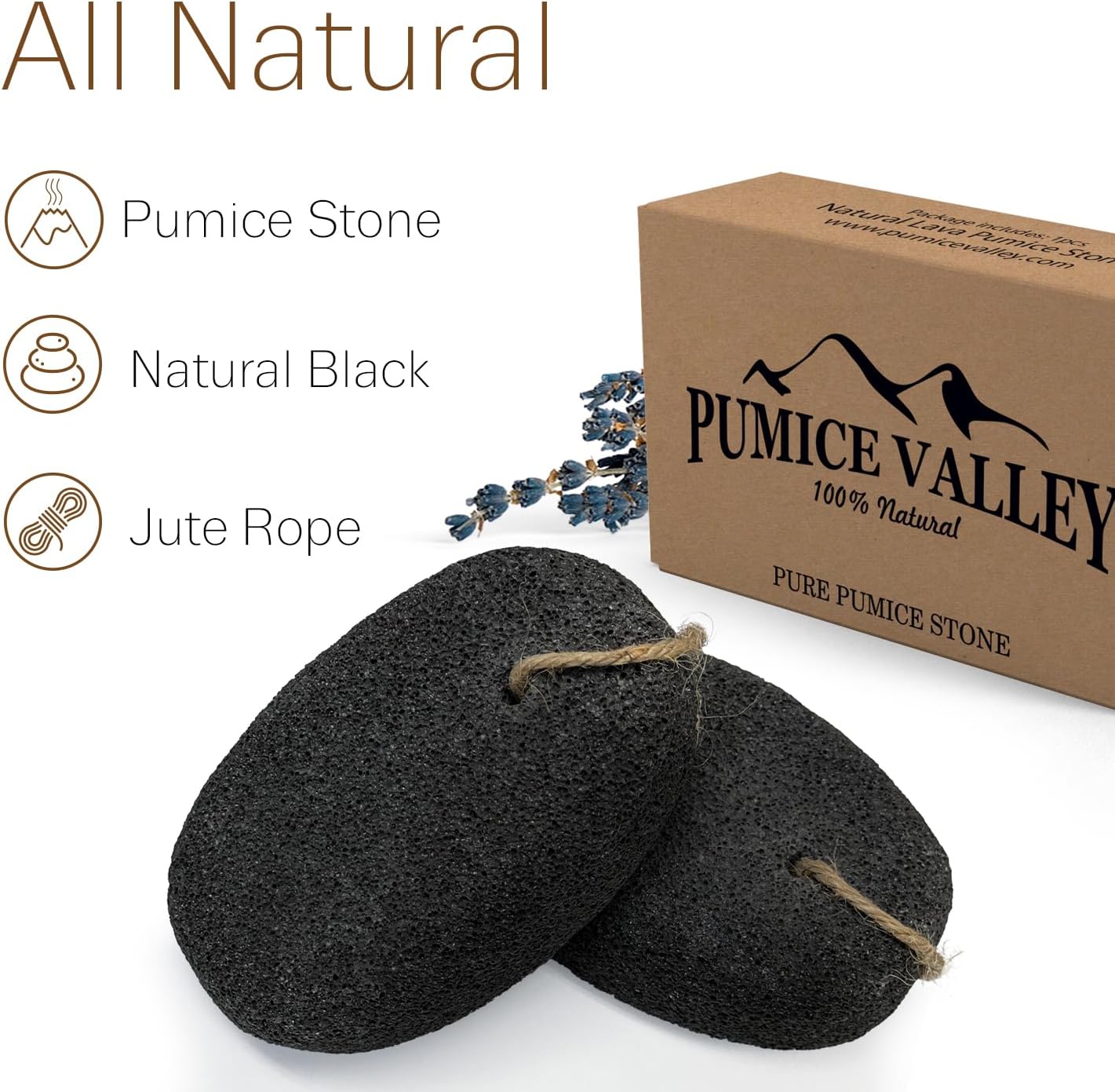 Pumice Stones for Feet - Natural Earth Lava Black Pack of 2 - Callus/Corn Remover for Feet Heels and Palm - Pedicure Exfoliation Tool - Dry Dead Skin Scrubber - Health Foot Care