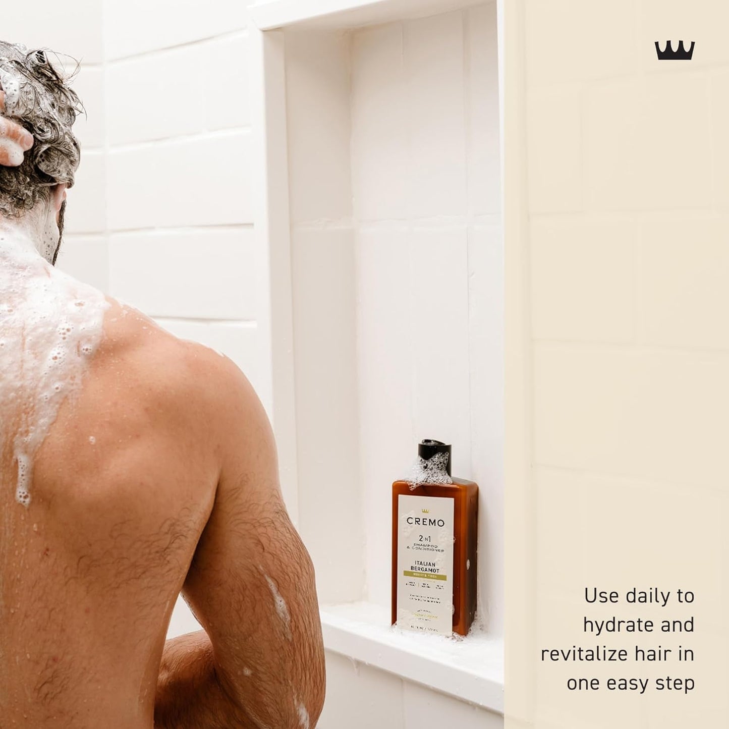 Cremo Italian Bergamot 2 in 1 Shampoo & Conditioner for Men, Notes of Italian Bergamot, Neroli Blossom, and Fresh Vetiver, 16 Fl Oz