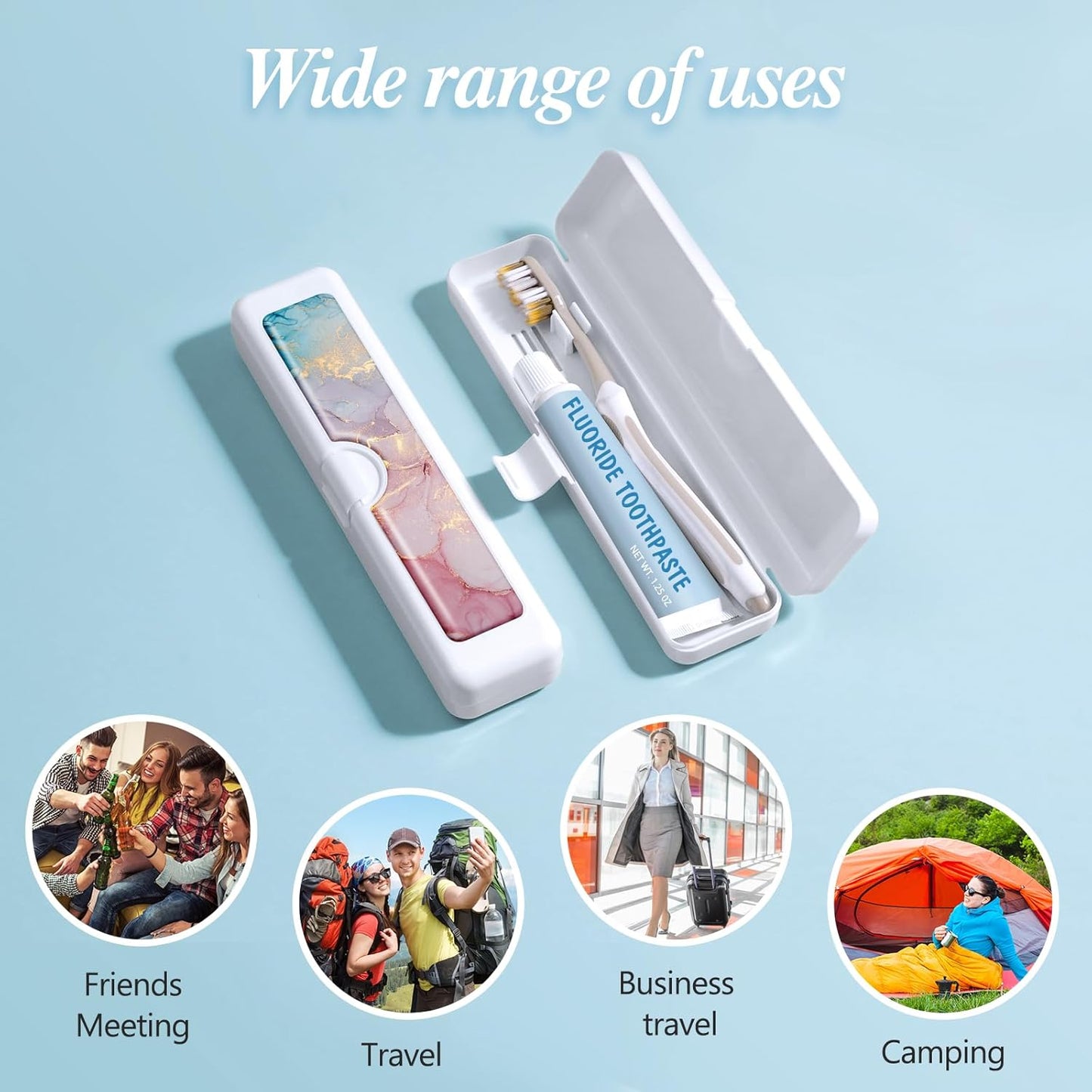 Toothbrush Travel Case - Colorful Pattern, Holder and Covers for Toothbrushes, Includes Tongue Scraper Case