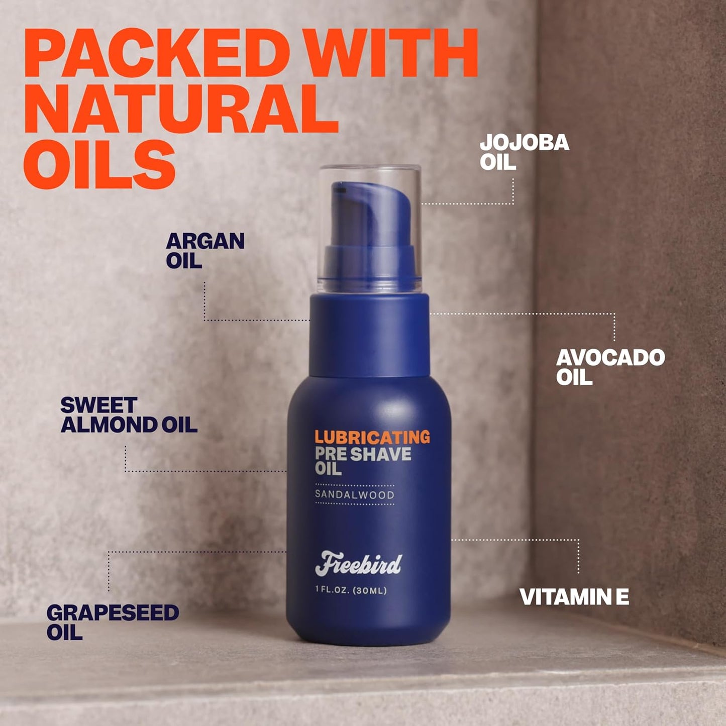 Freebird Pre Shave Oil for Men - 30mL Natural Sandalwood for Enhanced Smooth Shaving Experience, Deeply Moisturizing & Nourishing, Ideal for Sensitive Skin, Travel Size, All Razor Types Compatible