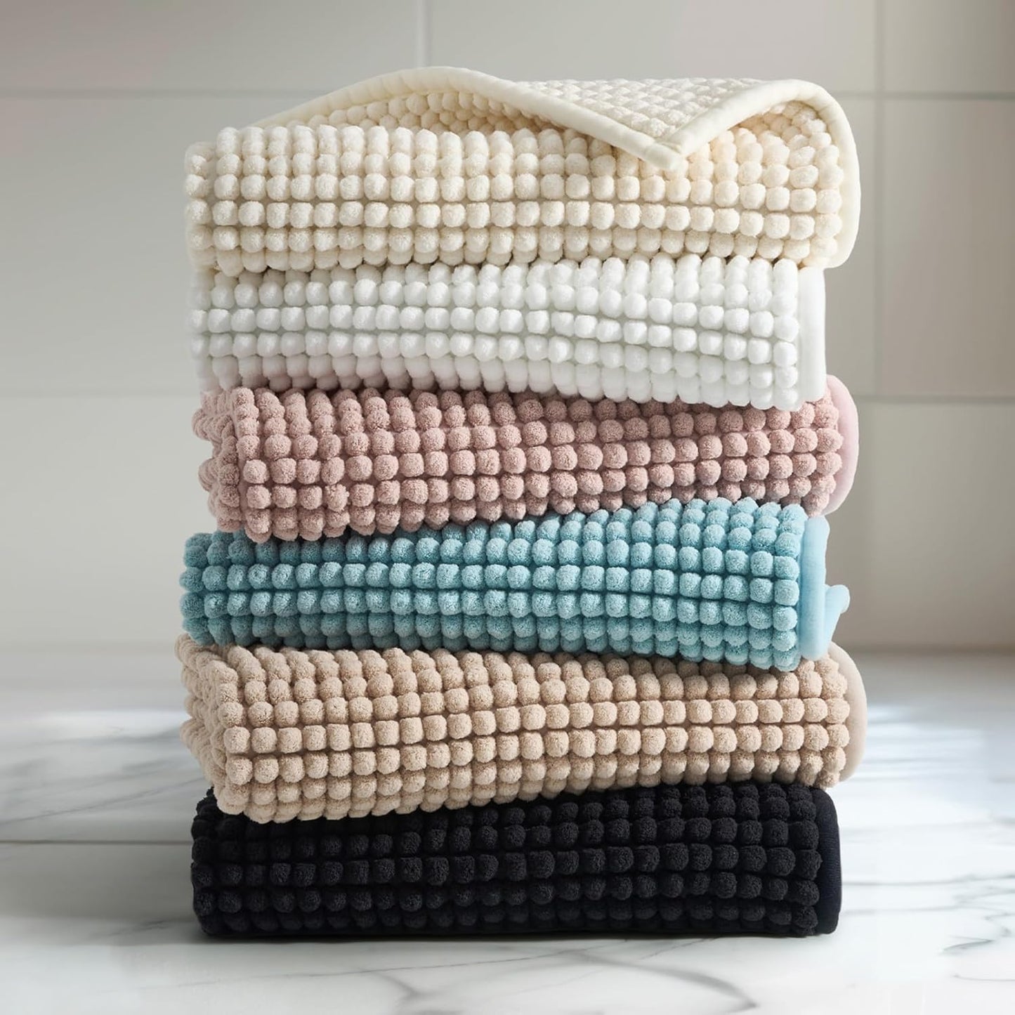 FRESHMINT Thick Chunky Chenille Bathroom Rugs 24"x36", Non Slip Bath Mat for Bathroom Floor, Large Soft Bathroom Decor Accessories, Cute Shower Mat Water Absorbent, Washable, Black