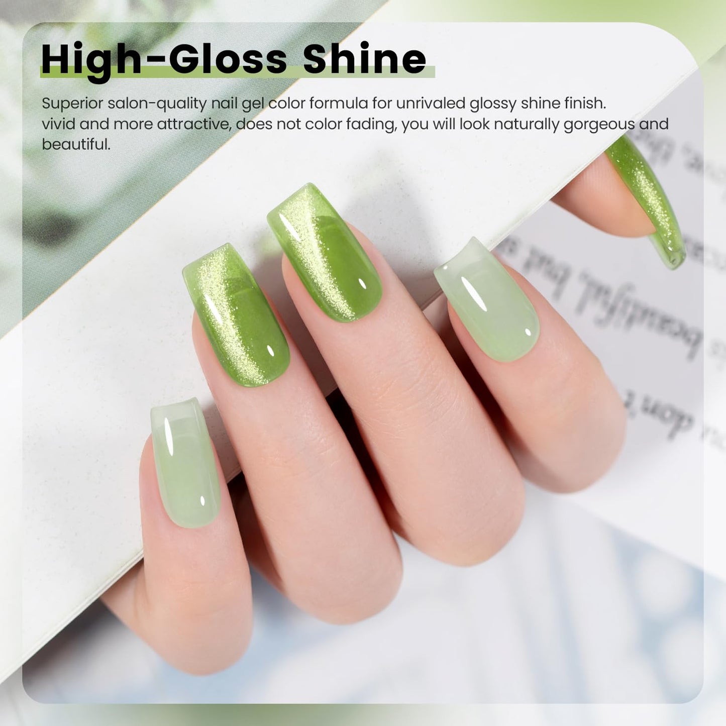 RARJSM Green Jelly Glass Gel Nail Polish Set 6pcs Clear Crytal Army Dark Jade Sage Green Transparent Sheer Amber Series Milky Diamond Cat Eye Gel Varnish LED UV Curing Requires
