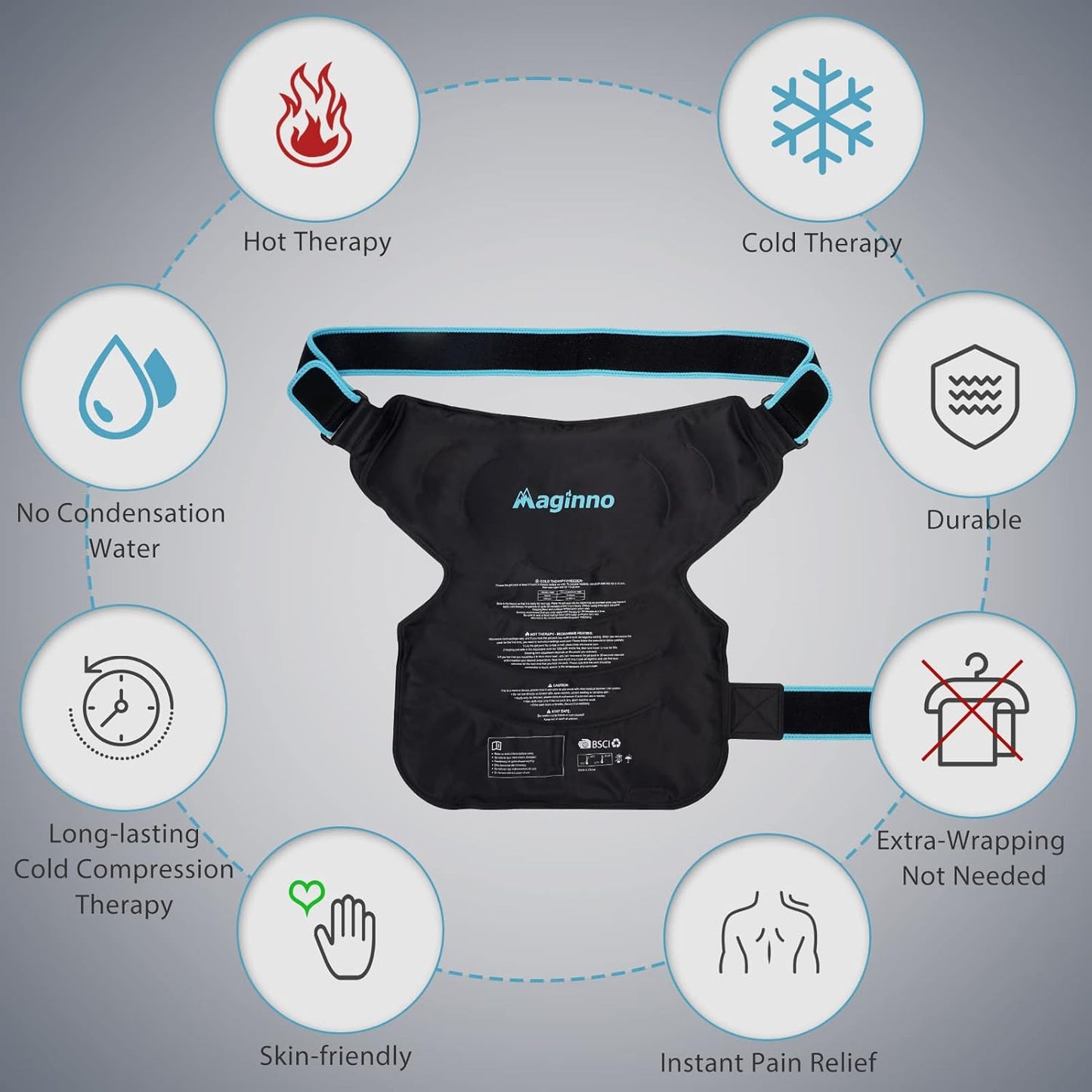 Shoulder Ice Packs for Injuries Reusable, Heat or Cold Therapy Compression Wrap Flexible Ice Gel Pack for Left Right Shoulder Injuries, Surgery, Rotator Cuff Injuries, Black