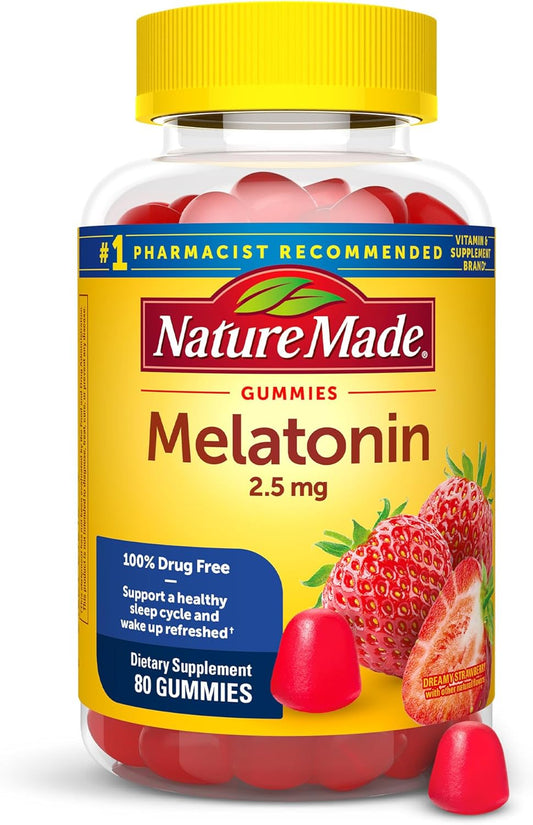 Nature Made Melatonin Gummies 2.5 mg, 100% Drug Free Sleep Aid for Adults, Melatonin Supplement 80 Count, 80 Day Supply