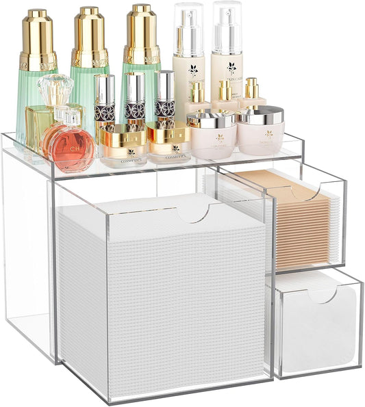 Youdepot Acrylic Face Towel Holder – Disposable Face Towel Holder with Drawers – Clear Skin Club Box for Vanity & Bathroom Storage