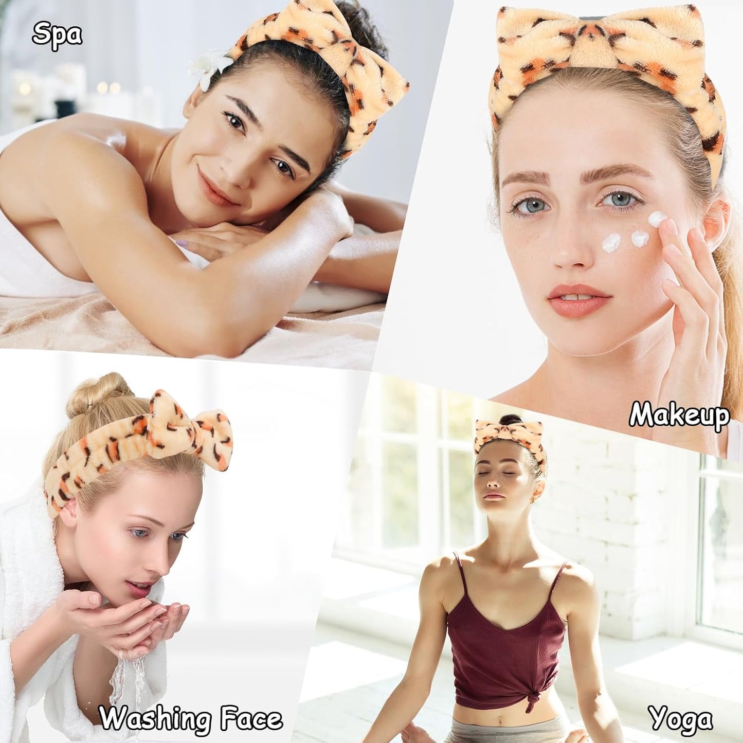 Casoty 6 Pcs Spa Headband, Hair Band for Washing Face, Cheetah Makeup Headband, Skincare Headbands, Soft Fleece Hairband for Face Washing Yoga