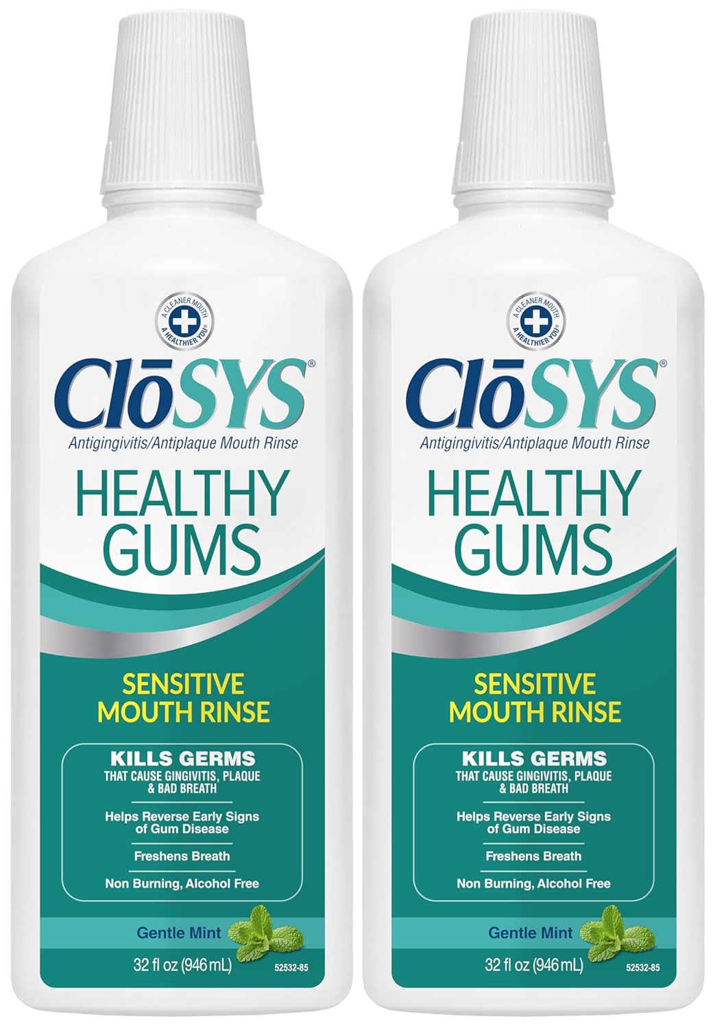 CloSYS Healthy Gums Mouthwash 32 Fl Oz, Pack of 2, Antiplaque, Anti-Gingivitis Mouthwash, Non-Burning, Non-Irritating