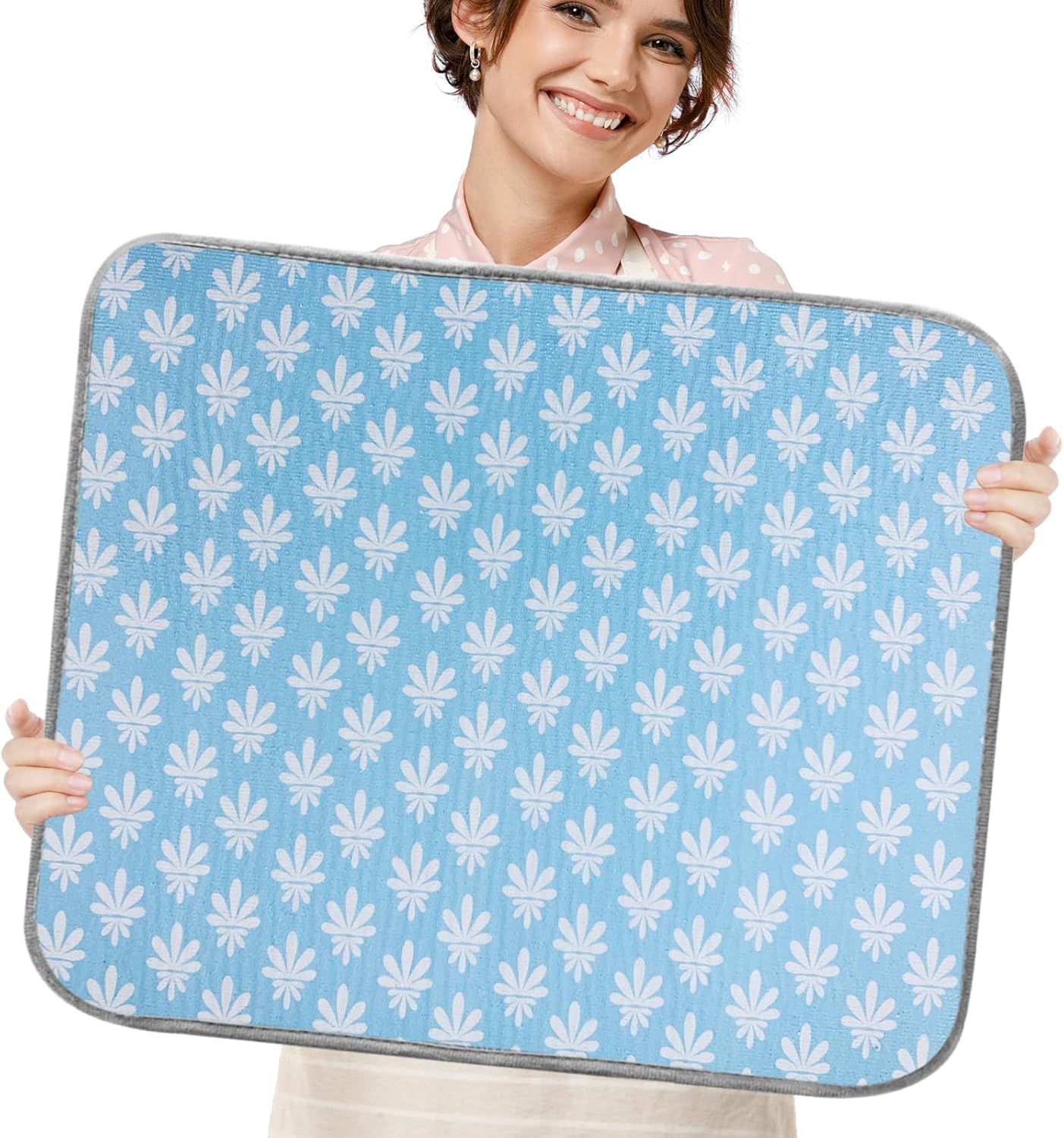 SHIYUE Dish Drying Mat for Kitchen Counter Super Absorbent Spring Kitchen Decor Microfiber Drying Matainers Rack Fast Pad Dish Drainer Mats(Light Blue Flower,18''x24'')