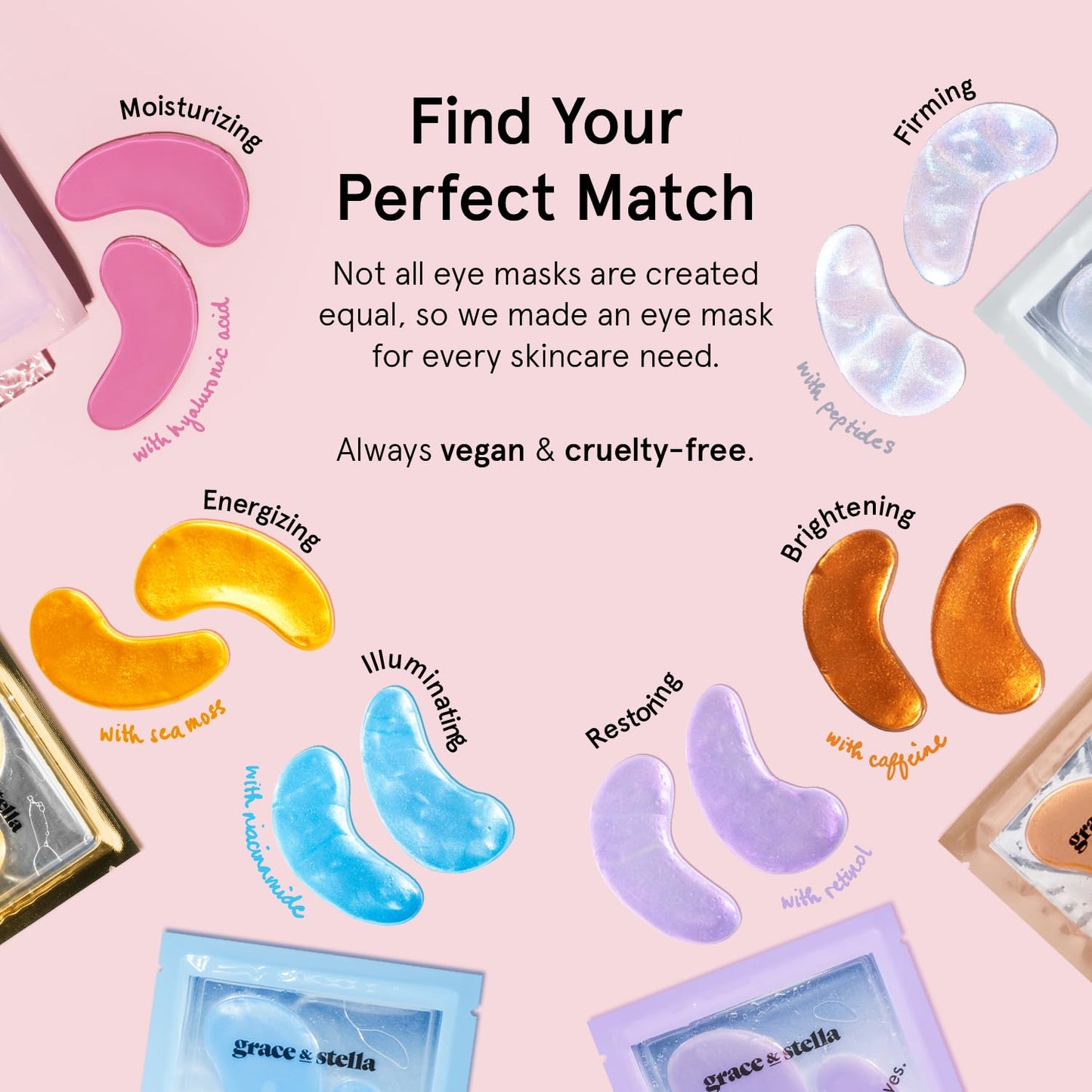 grace & stella Peptide Under Eye Patches with Niacinamide & Rice Extract - Firming Eye Masks for Dark Circles and Puffiness - Gel Mask for Firmer-Looking Skin - Vegan, Cruelty-Free (White, 6 Pairs)