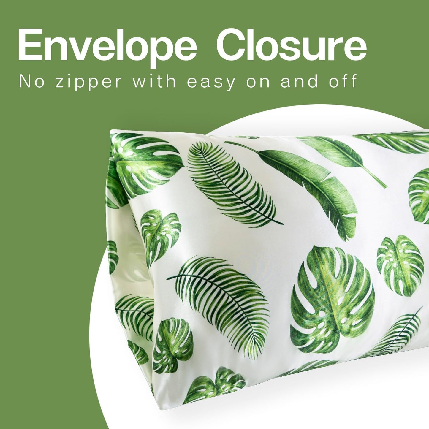 MR&HM Satin Pillowcase for Hair and Skin, Silk Satin Pillowcase 2 Pack, King Size Pillow Cases Set of 2, Silky Pillow Cover with Envelope Closure (20x40, Leaves)