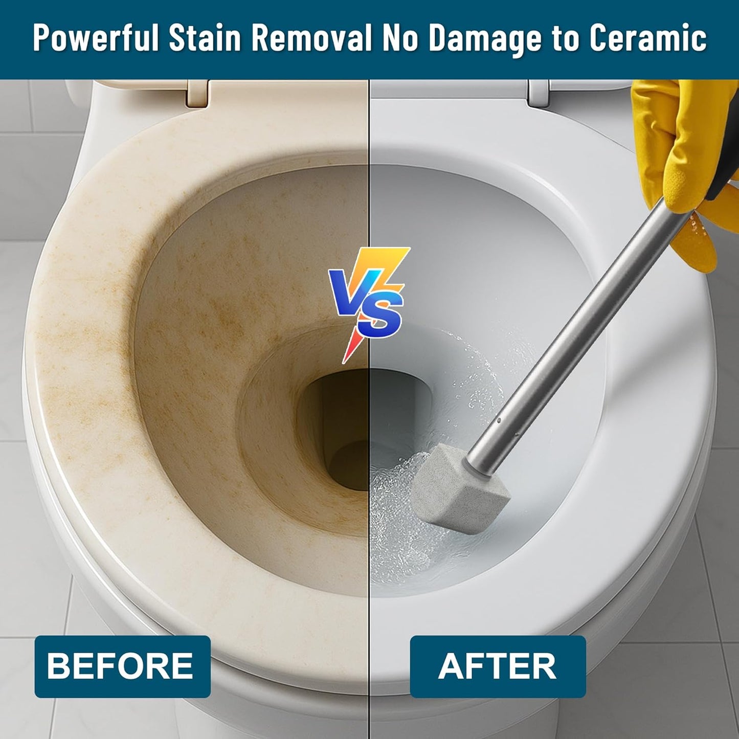 Pumice Stone Toilet Bowl Cleaner,16.7Inch Toilet Pumice Stone with Handle Cleans Hard Water Ring Calcium Buildup&Stains for Toilet Bath Kitchen Household Cleaning（Black