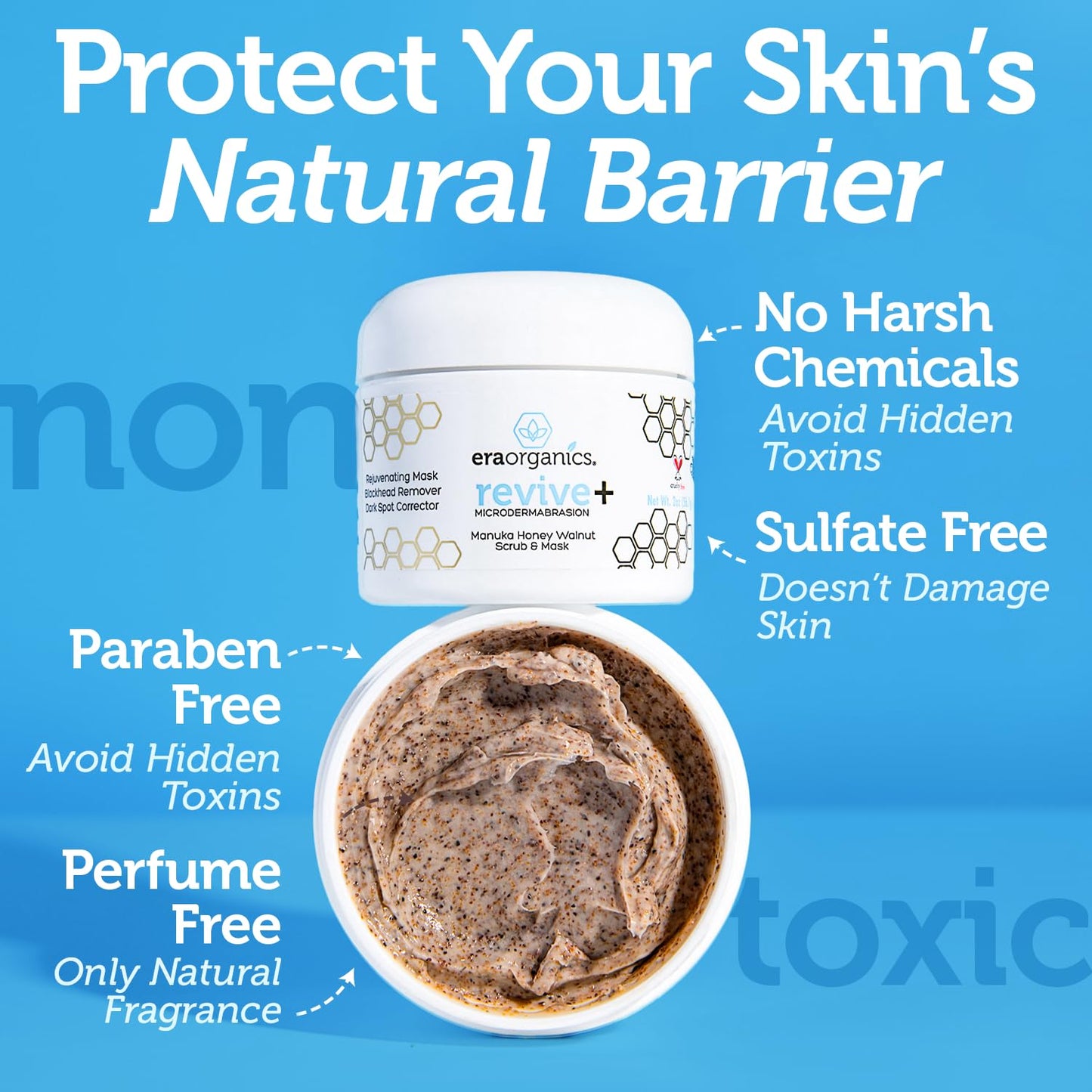 Era Organics Microdermabrasion Facial Scrub & Face Exfoliator - Spa Quality Exfoliating Mask with Manuka Honey Plus Walnut for Blackheads, Buildup, Wrinkles 4oz