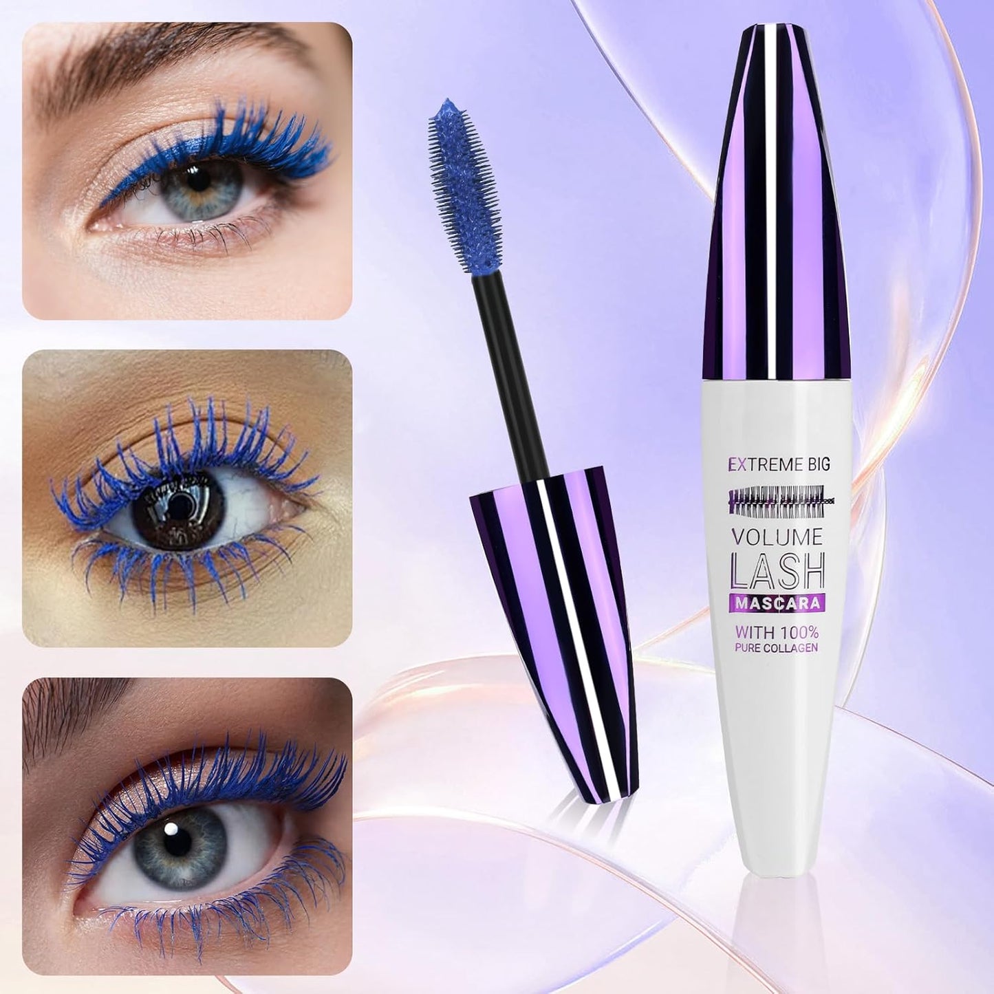 Blue & Purple Mascara for Eyelashes, 5D Colored Mascara 【Waterproof】【Natural Curling】【Lengthening Curling rimel de pestañas Volume】for Women Eye Makeup Cosplay & Parties