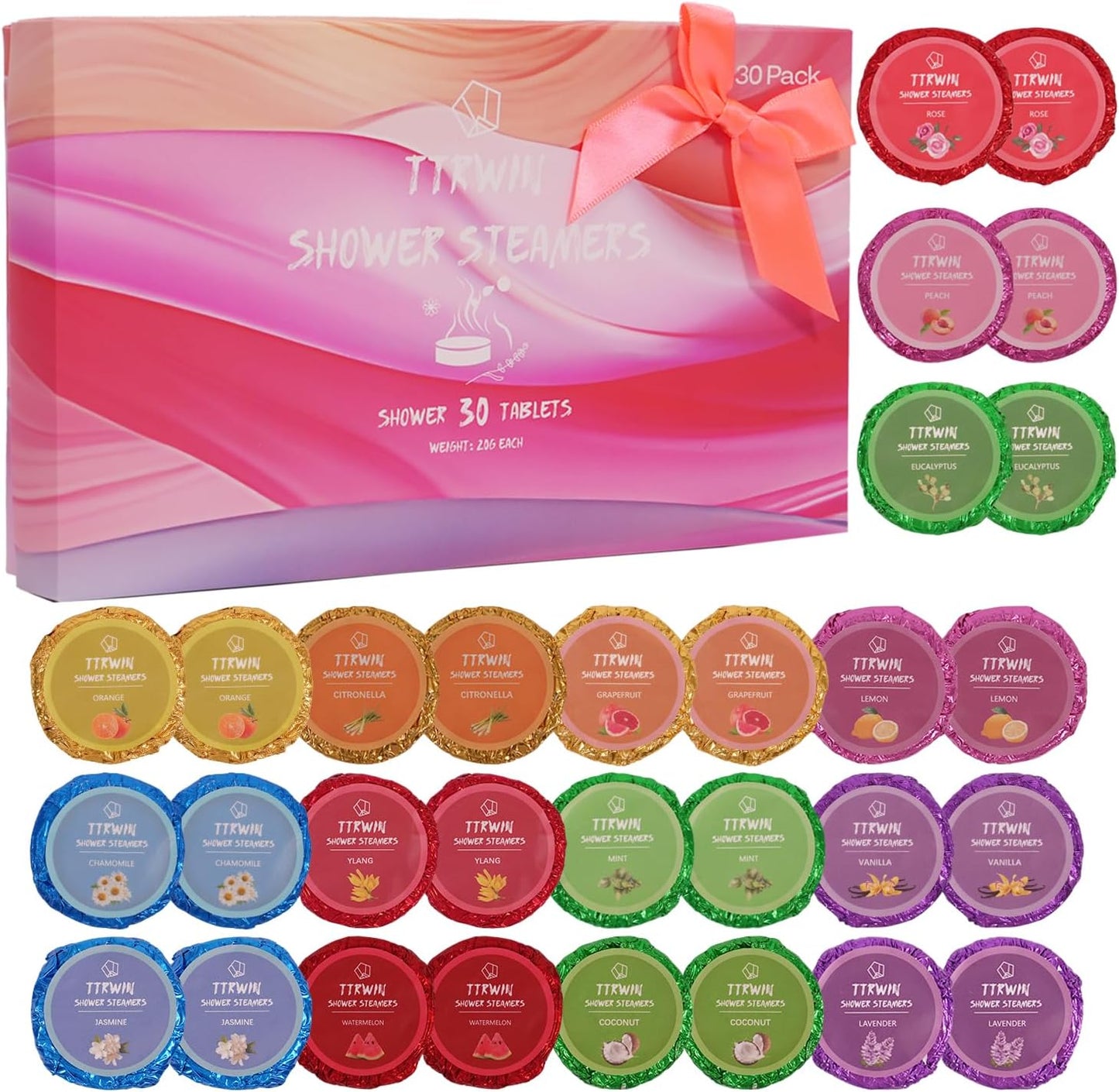 Shower Steamers Aromatherapy 30 Pack Shower Bombs with Natural Essential Oils, Home SPA Stress Relief Christmas Stocking Stuffers Birthday Gifts for Women Mom Men Self Care Relaxation