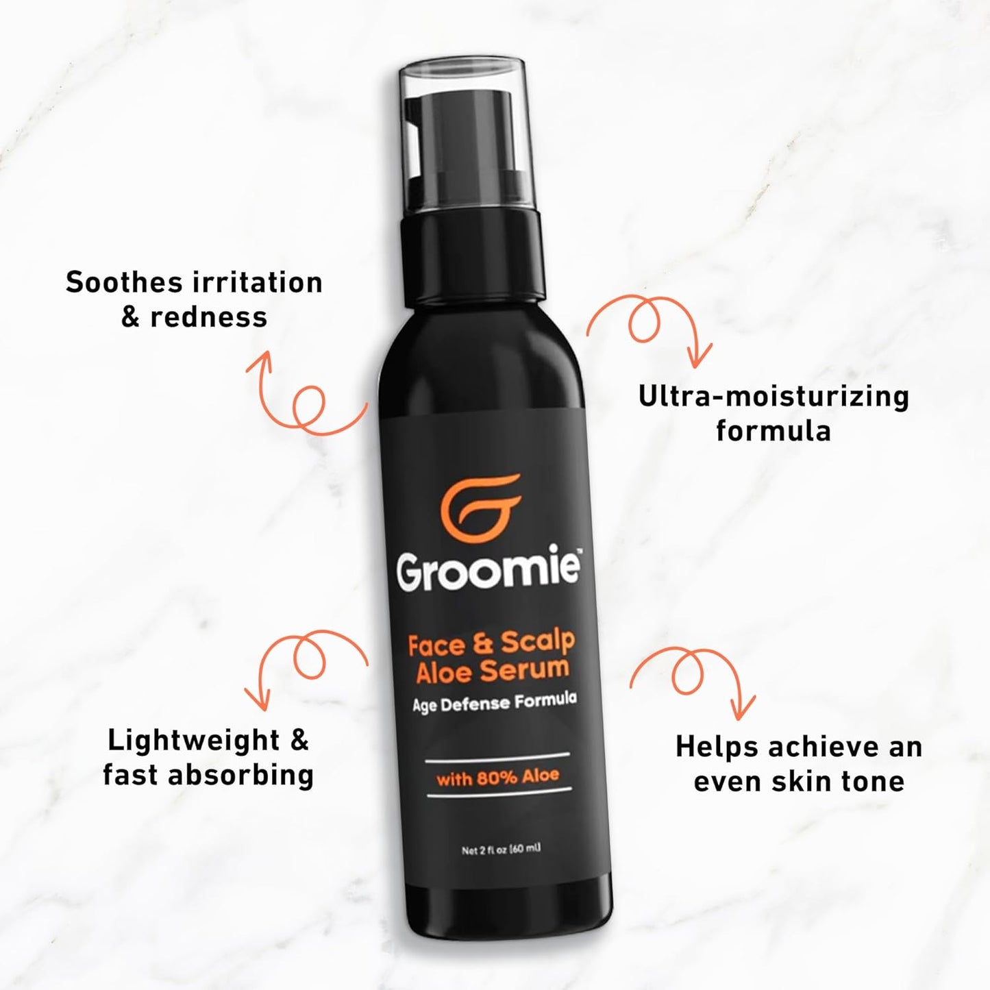 Groomie Face & Scalp Aloe Vera Serum - Hydrating, Soothing, and Moisturizing Skincare Formula, Daily Lightweight and Fast Absorbing, After-Shave Care to Keep Skin Hydrated All Day