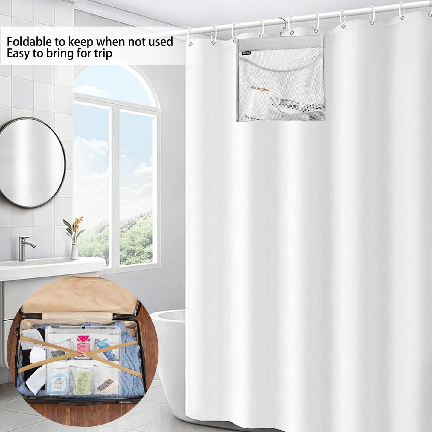 Mesh Shower Organizer Hanging Caddy Quick Dry Bathroom Storage for Toiletry Accessories with Rotating Hanger (1 Pocket)