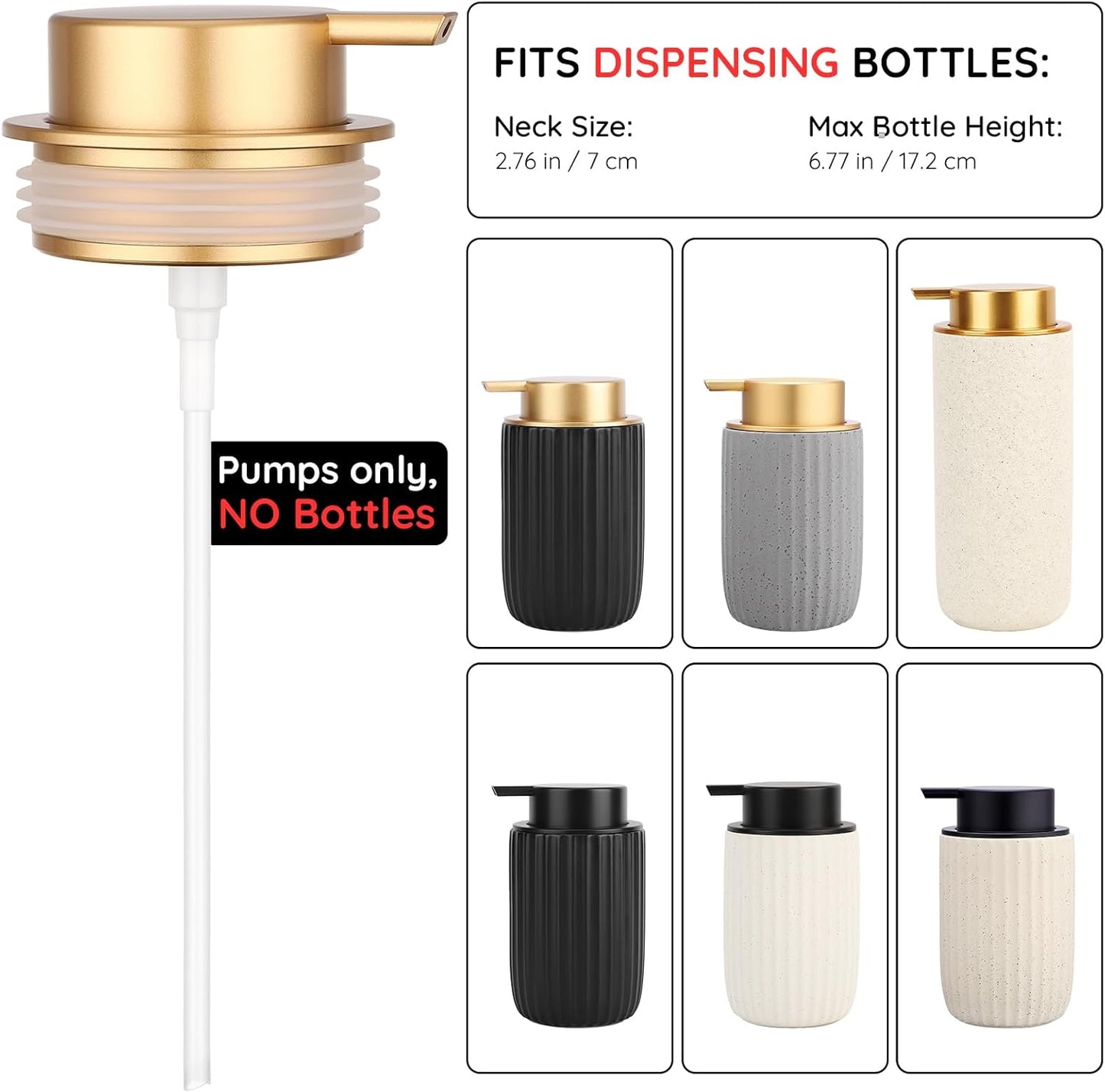 Segbeauty 2pcs Gold Soap Dispenser Pump Replacement, Pump Head for Hand Soap Dispenser, Jar Lid Replacement for Bathroom Ceramic Shampoo and Conditioner Bottle, Pumps Head for Creams Conditioner