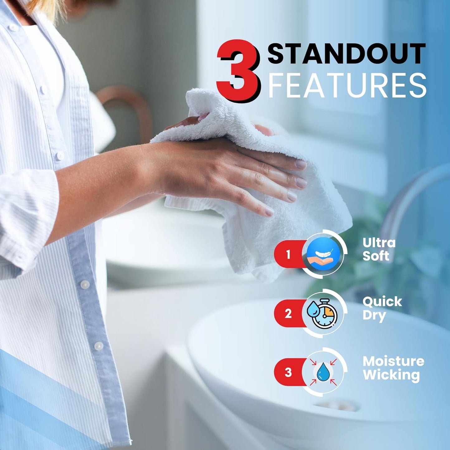 Infinitee Xclusives Luxury Wash Cloths for Showering [13x13] – 100% Cotton Washcloths [Pack of 12], Soft and Absorbent Face Towels for Bathroom Wash Clothes, Gym, and Spa (Eloquent Blue)