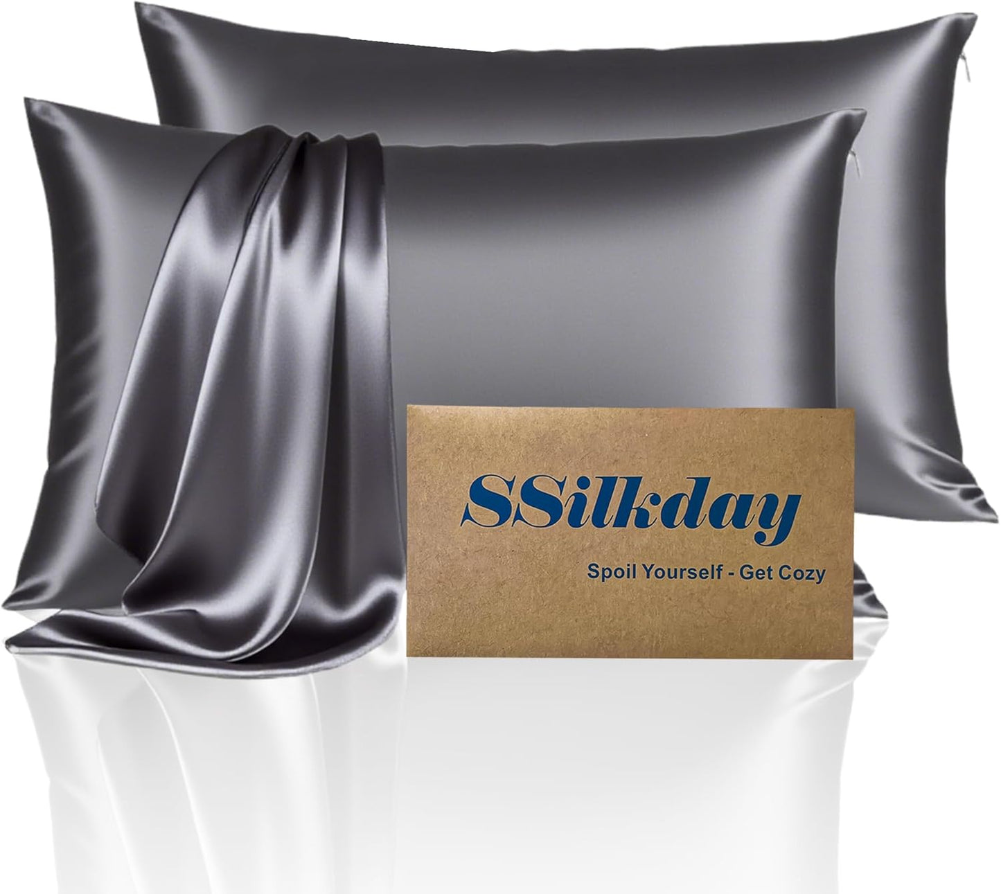 Mulberry Silk Pillow Cases Queen Size Set of 2, Ultra Smooth Soft Breathable Cooling Pillow Cases for Hot Sleepers, Silk Satin Pillowcases 2 Pack with Zipper for Hair and Skin, Gifts for Women