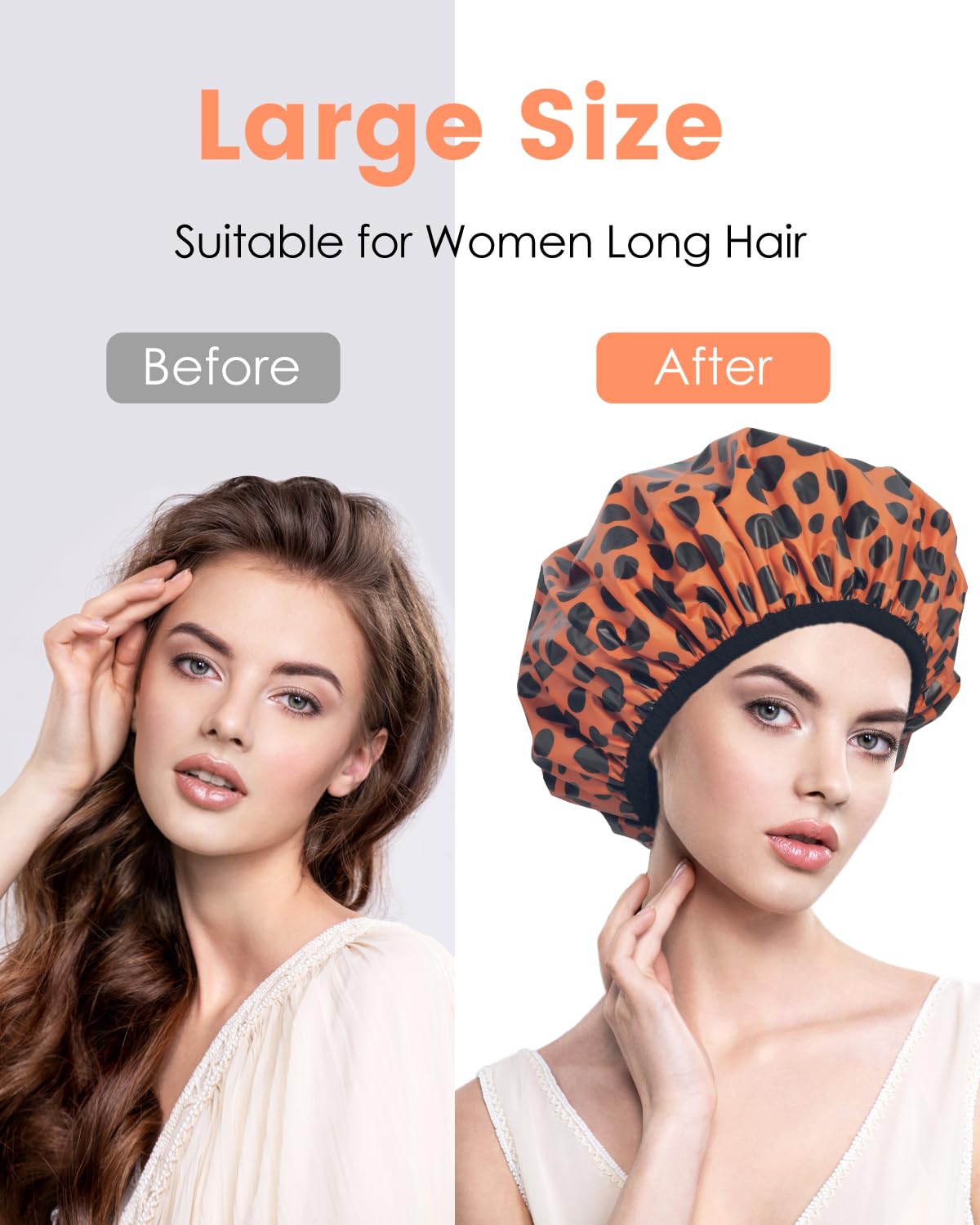 Auban Shower Cap, Shower Cap for Women Terry Cloth Lined EVA Exterior Reusable Double Layer Waterproof, Large Bath Hair Cap for All Hair Lengths, Hotel Travel Essentials Accessories Deep Conditioning