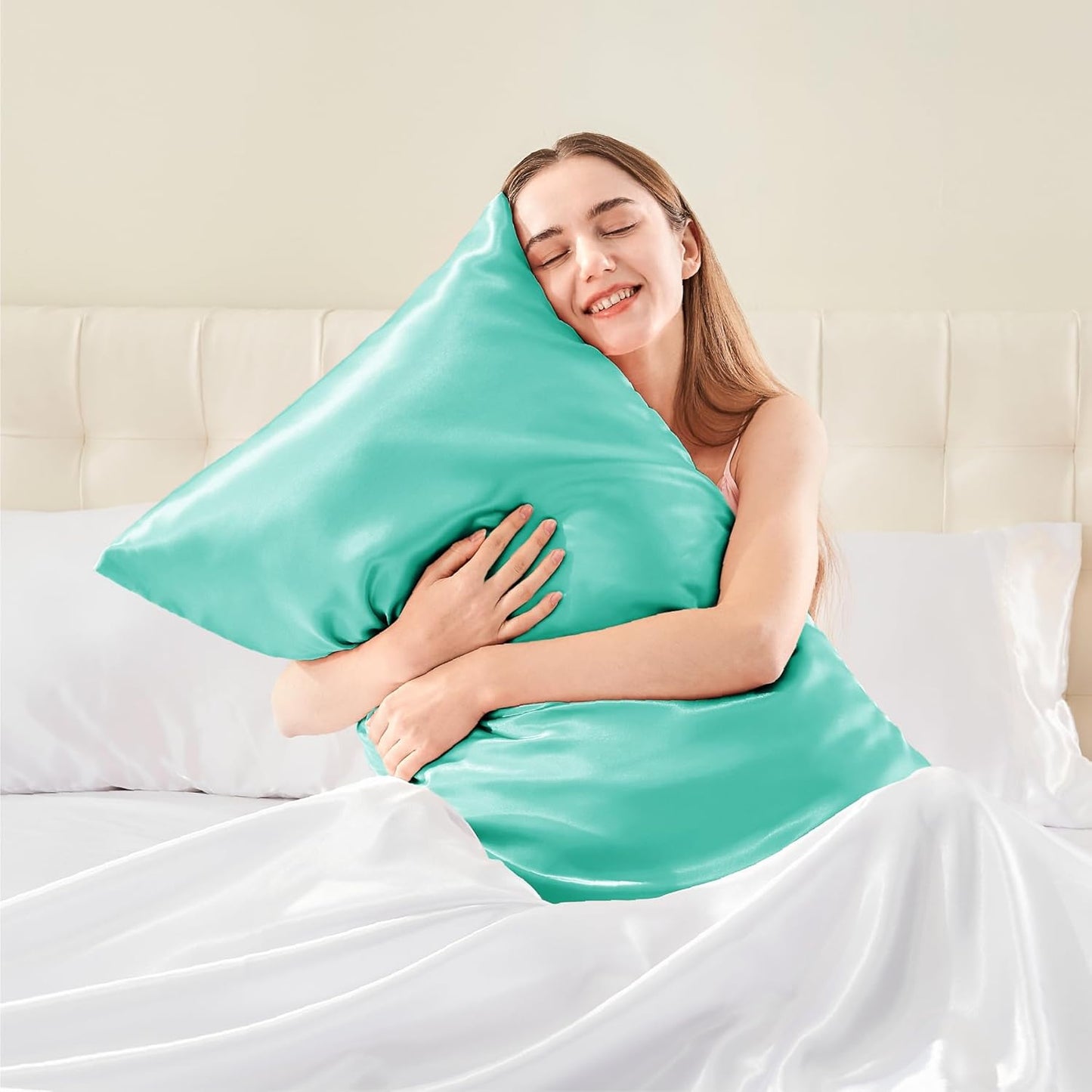 BEDELITE Satin Body Pillow Cover, Super Soft and Cooling Body Pillow Pillowcase for Hair and Skin, Breathable Silky Full Long Pillowcase Cover(20"x54", Turquoise)