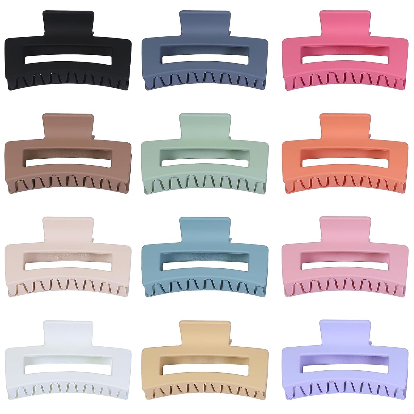 12 Pcs Medium Hair Clips, 3.5 Inch, Colorful - Hair Clips for Thick and Thin Hair, Square Claw Clips, Jaw Clips, Bulk Hair Accessories for Women and Girls