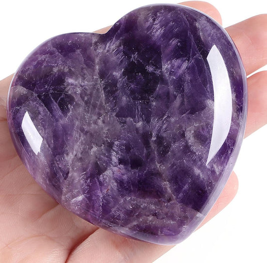 MAIBAOTA 60 mm Amethyst Crystal Rock Large Heart Stone Healing Crystals Gifts for Women Natural Reiki Gemstone Polished Heart Shaped Rocks Meditation