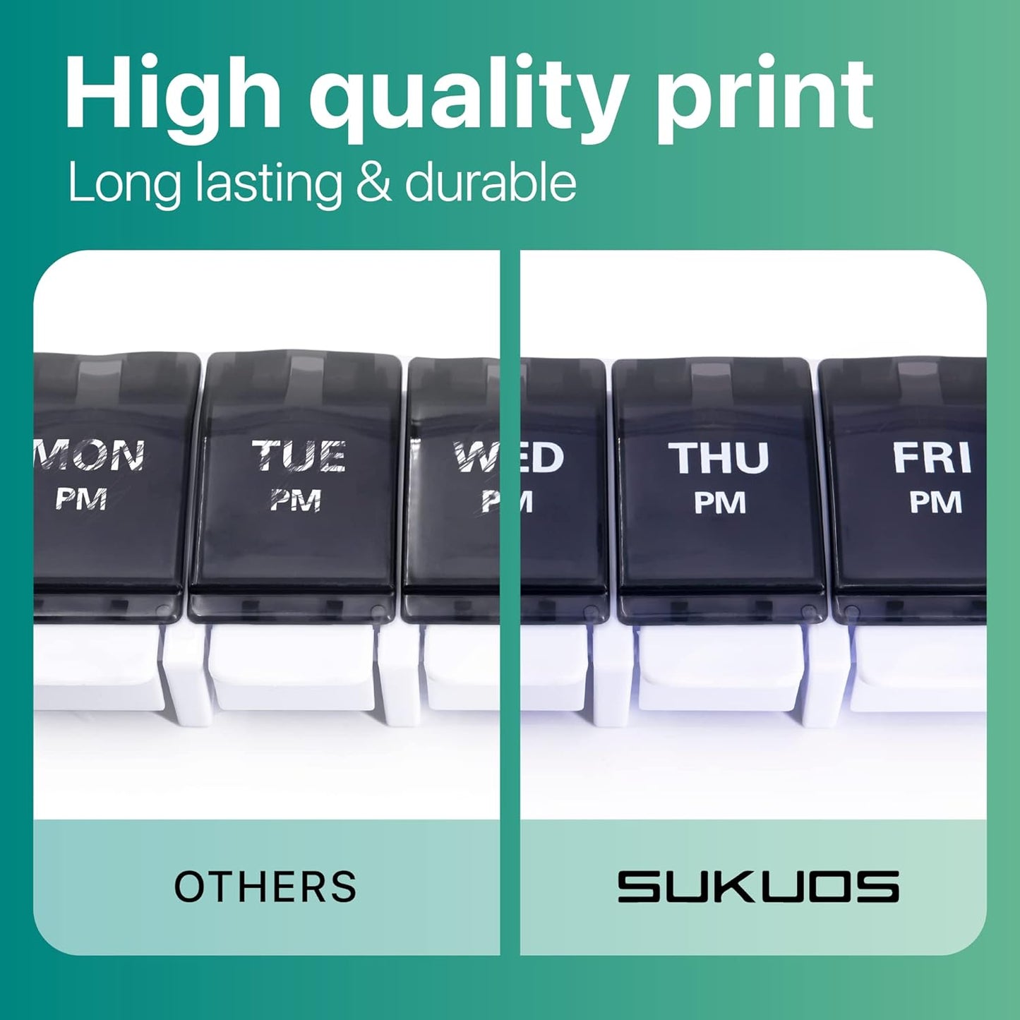 Sukuos AM PM Weekly 7 Day Pill Organizer, 2 Times A Day Pill Box with Arthritis Friendly Push Button, Medicine Cases for Vitamin/Fish Oil/Supplements, Easy to Clean (Black)