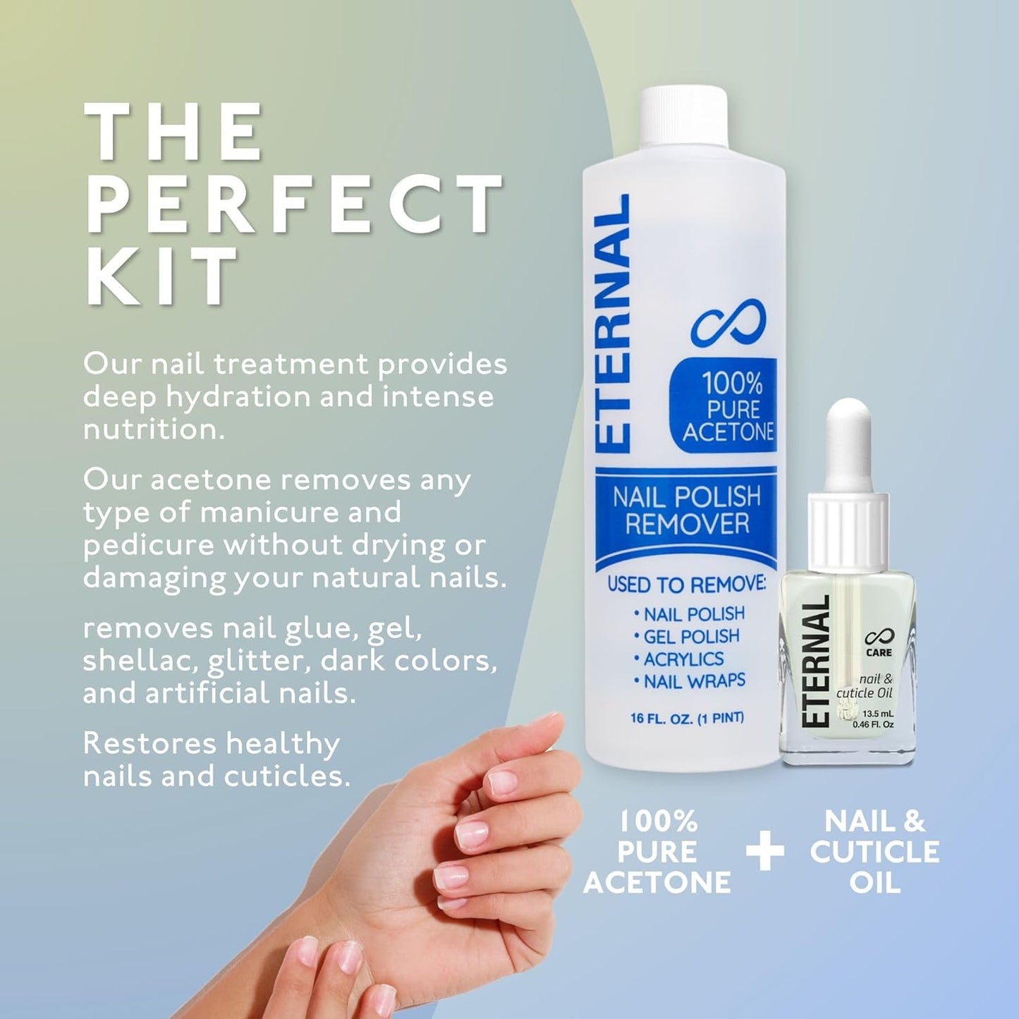 Eternal Acetone Nail Polish Remover & Cuticle Oil Drops - 100% Pure Acetone for All Nail Polish Types, Natural Gel & Acrylic Nail Care Treatment for Damaged Nails, For Men & Women