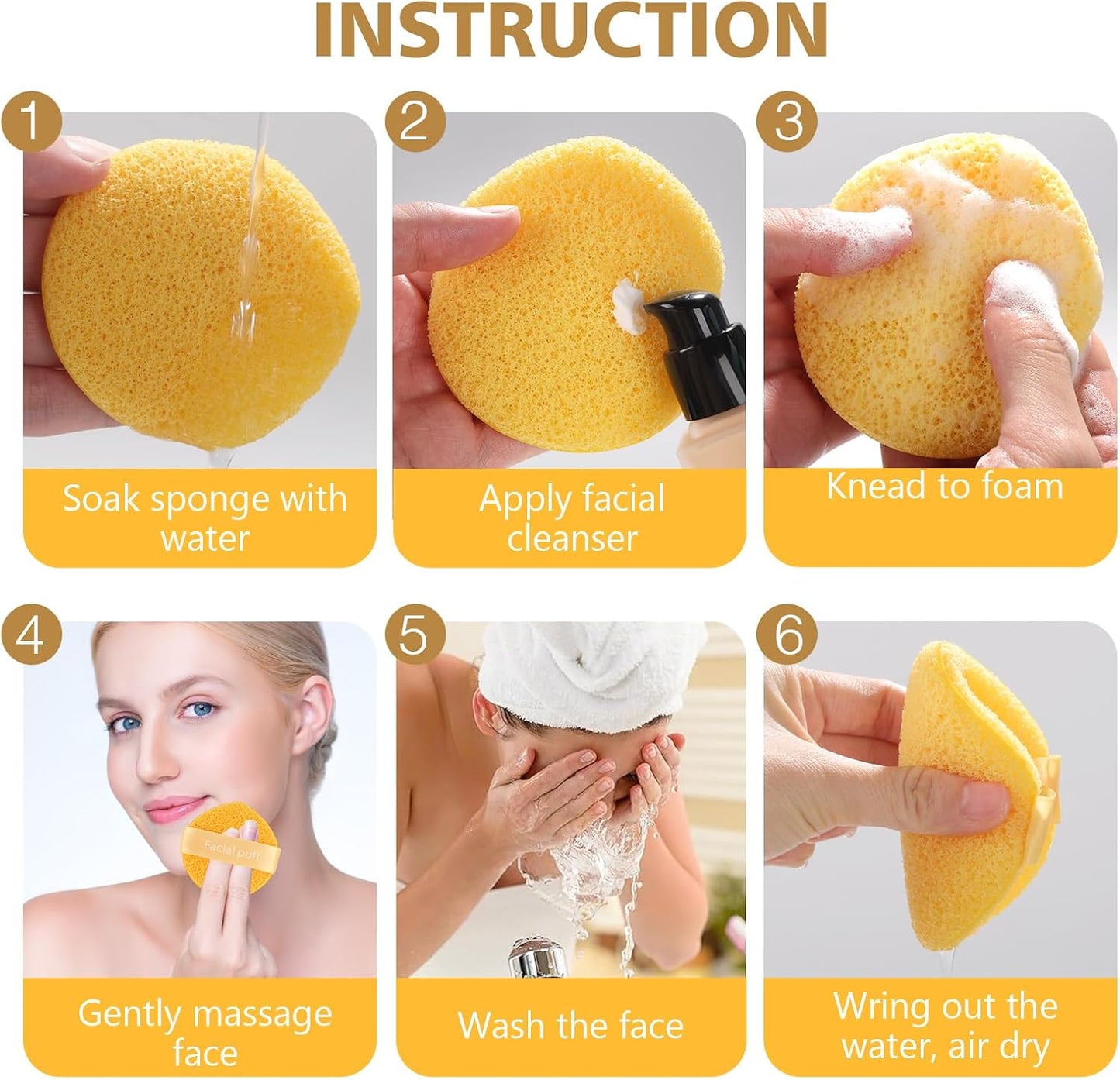 Facial Sponge, Raffaello Face Sponges for Cleansing and Exfoliating, Reusable Daily Cleansing Face Scrubber, Deep Cleanse & Dead Skin Removal 3 Pack