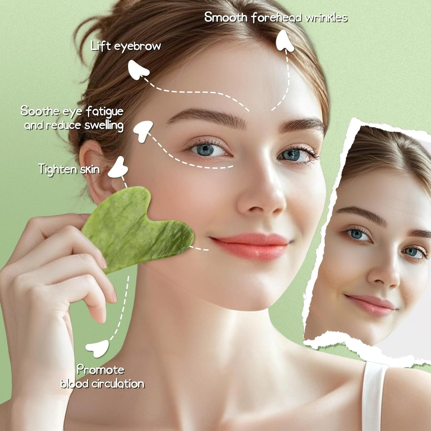 Flagest Gua Sha Facial Tools, Jade Stone Guasha Tool for Face Body, Facial Massage Tool for Jawline Sculpting and Puffiness Reducing, Skin Care Tools for Men Women