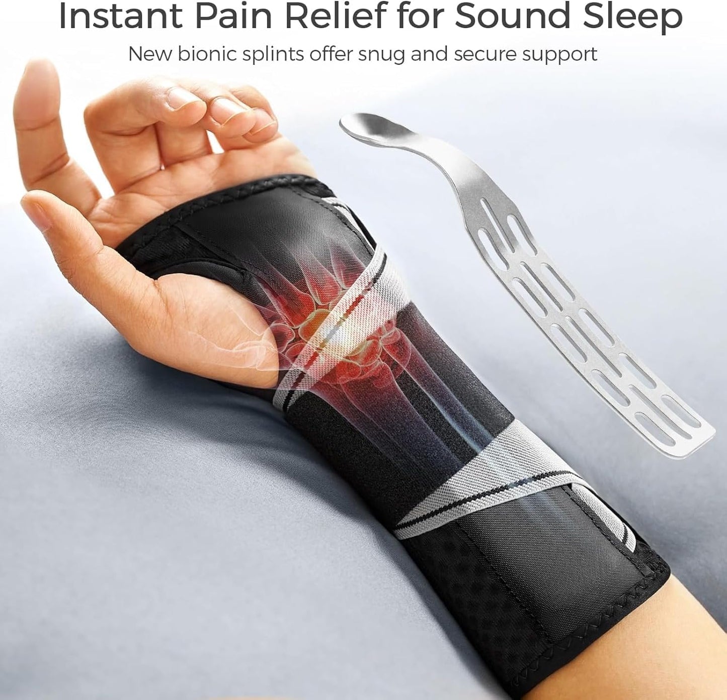 FREETOO Carpal Tunnel Wrist Brace Night Support Fit Right Hand for Work, Pain Relief Wrist Splint for Tendonitis, Arthritis,Sprain, Wrist Immobilizer Fit Women Men for Sleeping (Right, XS, Black/Grey)