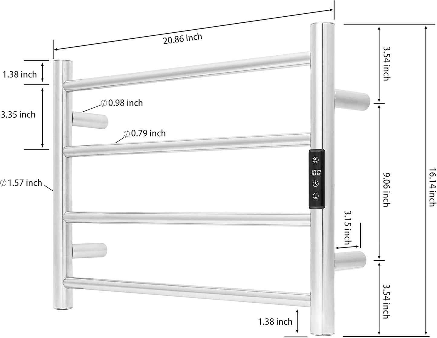 KEG Smart WiFi Towel Warmer Wall Mounted with Built-in Timer and Temperature Adjust Control, 4 Bars Electric Stainless Steel Heated Towel Racks for Bathroom Brushed Nickel