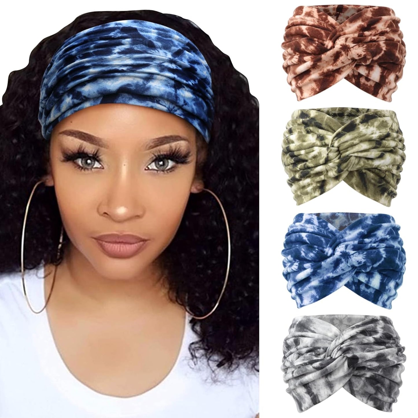 Extra Wide Headbands for Women Large Turban Headband Non Slip Boho Elastic Hairband Hair Twisted Knot Head Bands Accessories