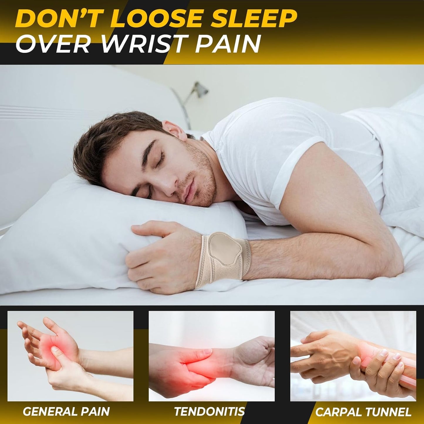 NeoTech Care Wrist Band - Elastic & Breathable Fabric - Adjustable Compression Strap - Men, Women, Right or Left - Support Wrap for Protection or Sports (Beige Color, Size L, 1 Unit)