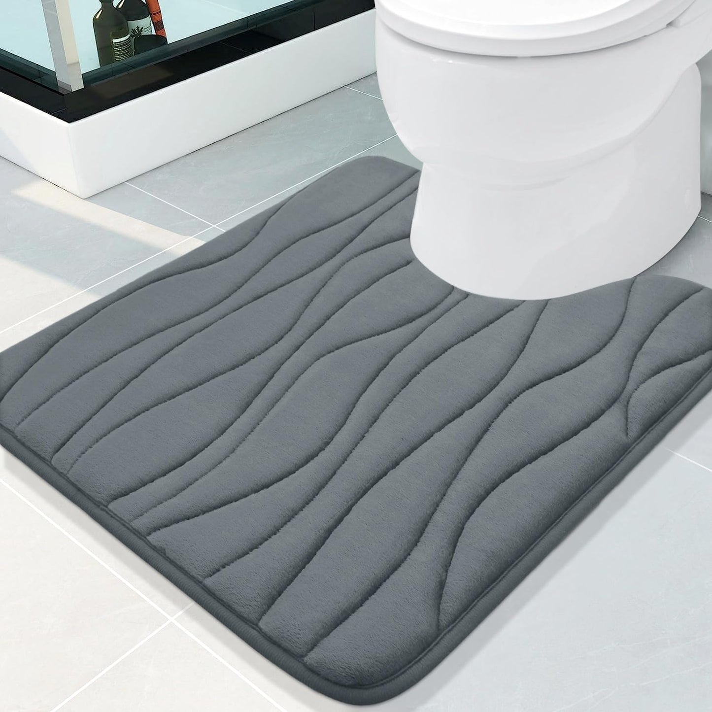Buganda Memory Foam Toilet Rugs U-Shaped 24x20, Ultra Soft and Absorbent Bathroom Rugs, Non-Slip Toilet Bath Mat, Machine Wash Dry, Contour Bath Rugs for Toilet Base, Dark Grey