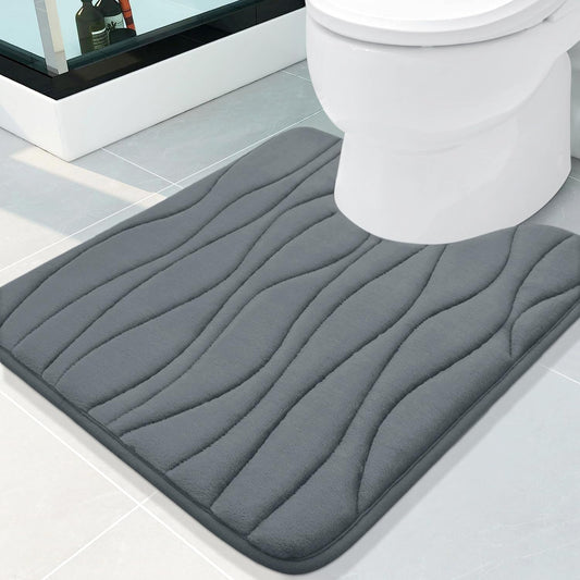 Buganda Memory Foam Toilet Rugs U-Shaped 24x20, Ultra Soft and Absorbent Bathroom Rugs, Non-Slip Toilet Bath Mat, Machine Wash Dry, Contour Bath Rugs for Toilet Base, Dark Grey