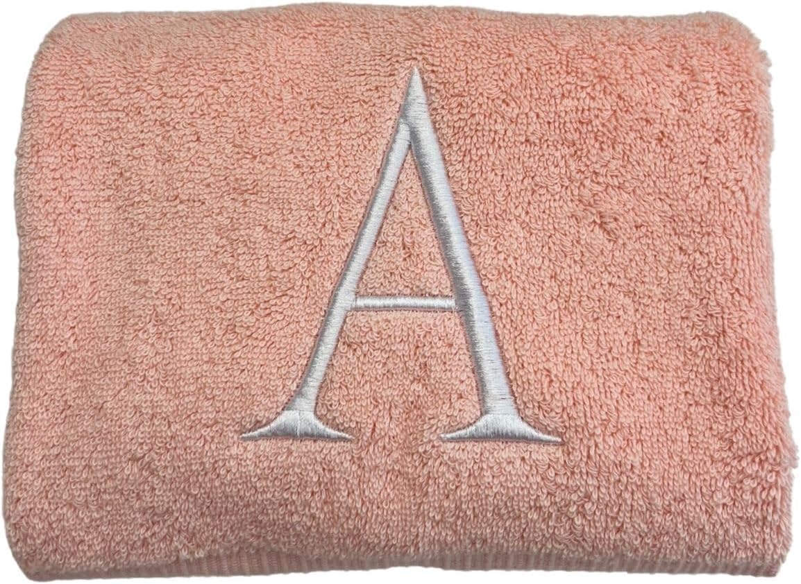 Pink Initial Hand Towel for Bathroom - Monogrammed Luxury Hotel Quality Decorative Embroidered Towel for Powder Room, Spa - GOTS Organic Certified - Set of 2 Letter P