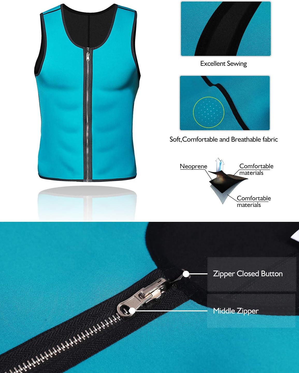 NonEcho Men Sauna Vest Hot Sweat Waist Trainer Corset Neoprene Tank Top Shapewear Slimming Shirt Workout Suit