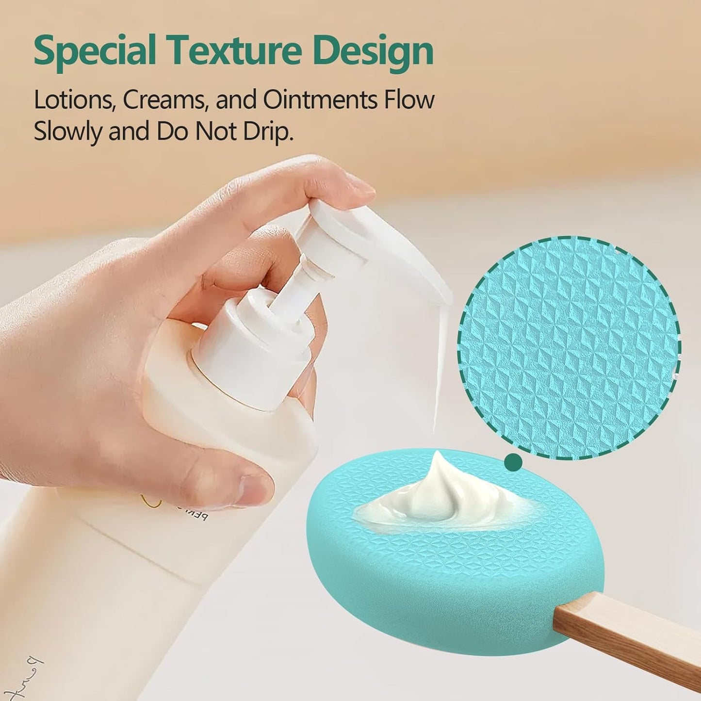 Lotion Applicator With 4 Replaceable Pads for Back, Self, Elderly, Women - Sunscreen and Cream Applicator With 17" Curved Handle for Easy Targeting of Back and Feet, Blue