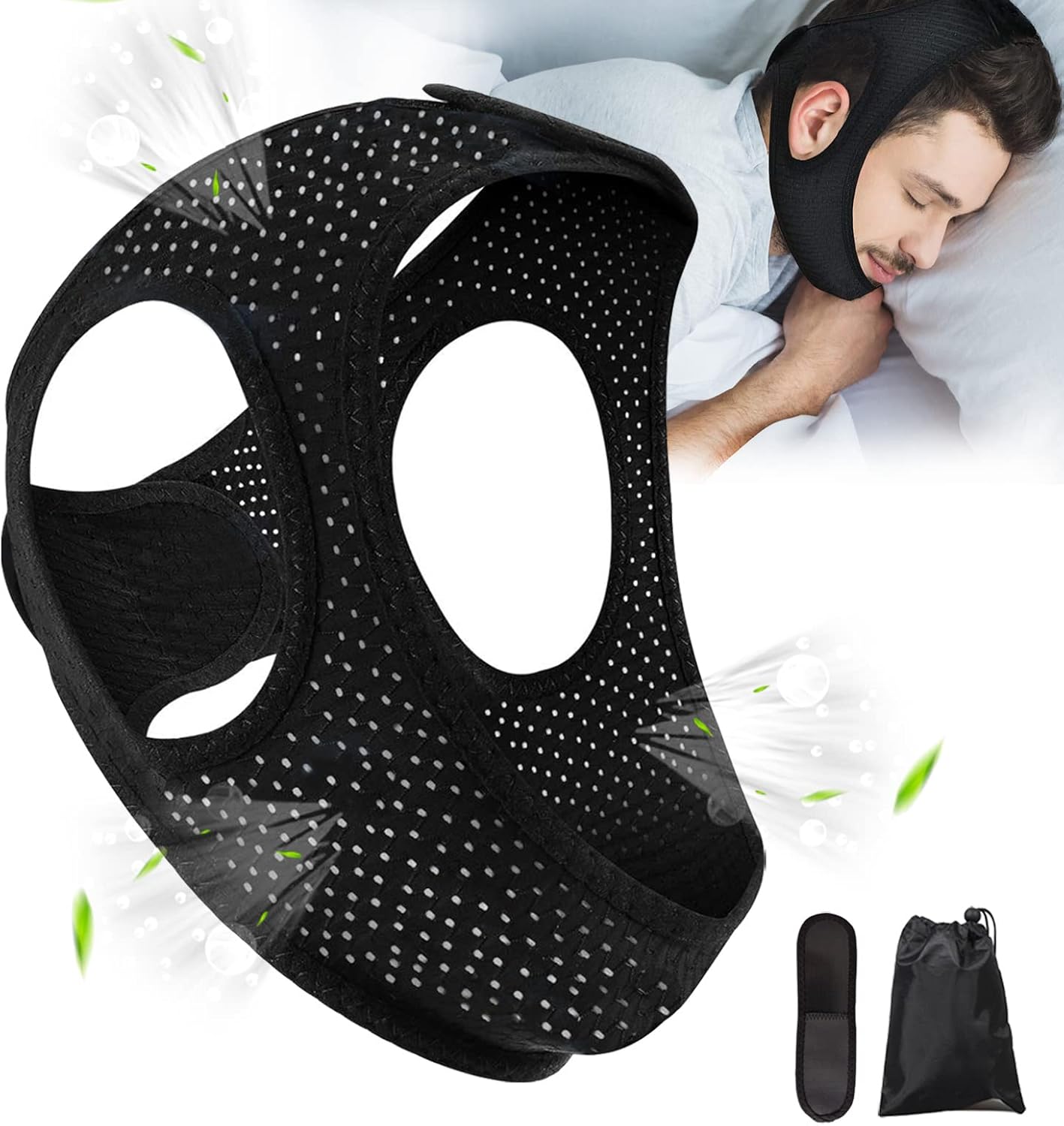 Forzacx Anti Snore Chin Strap - Breathable Chin Strap Snoring Solution, Effectively Reduce Snoring, Non-Stick Hair, Don't Fade - Black