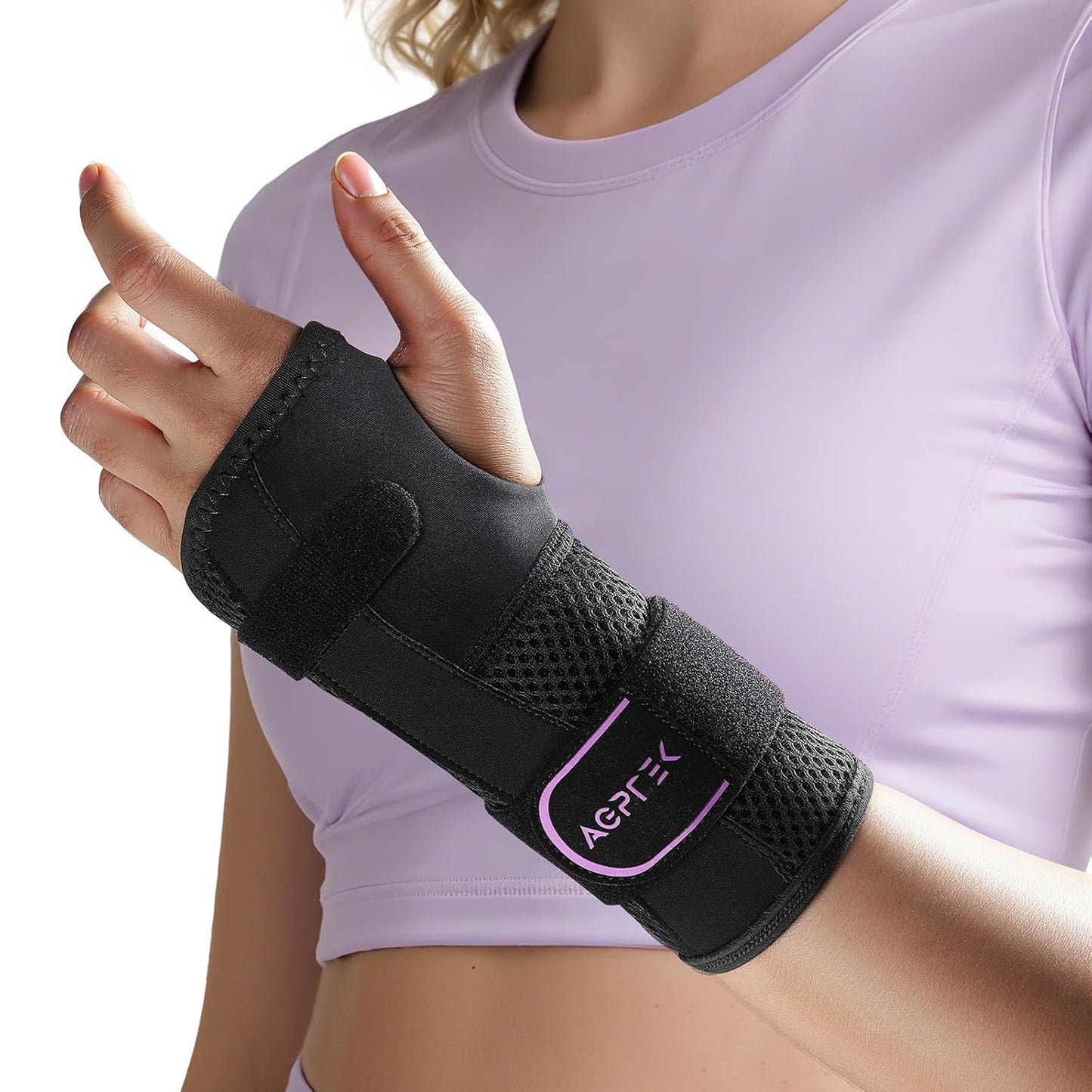 AGPTEK Carpal Tunnel Wrist Brace for Men Women, Night Sleeping Wrist Support with 2 Splints, Pain Relief Hand Brace for Arthritis Sprains Tendonitis, Adjustable Wrist Splint for Left Hand (L/XL, Black & Purple)
