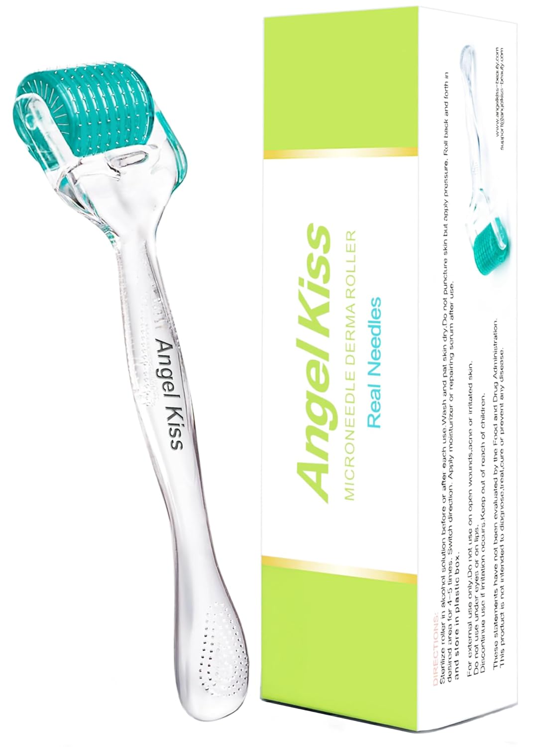 Derma Roller Real Needles - Angel Kiss 0.30mm Microneedling Roller with Case - 192 Stainless Steel Micro Needling Dermal Kit for Face, Scalp, Body - At Home Microdermabrasion Roller for Women Men