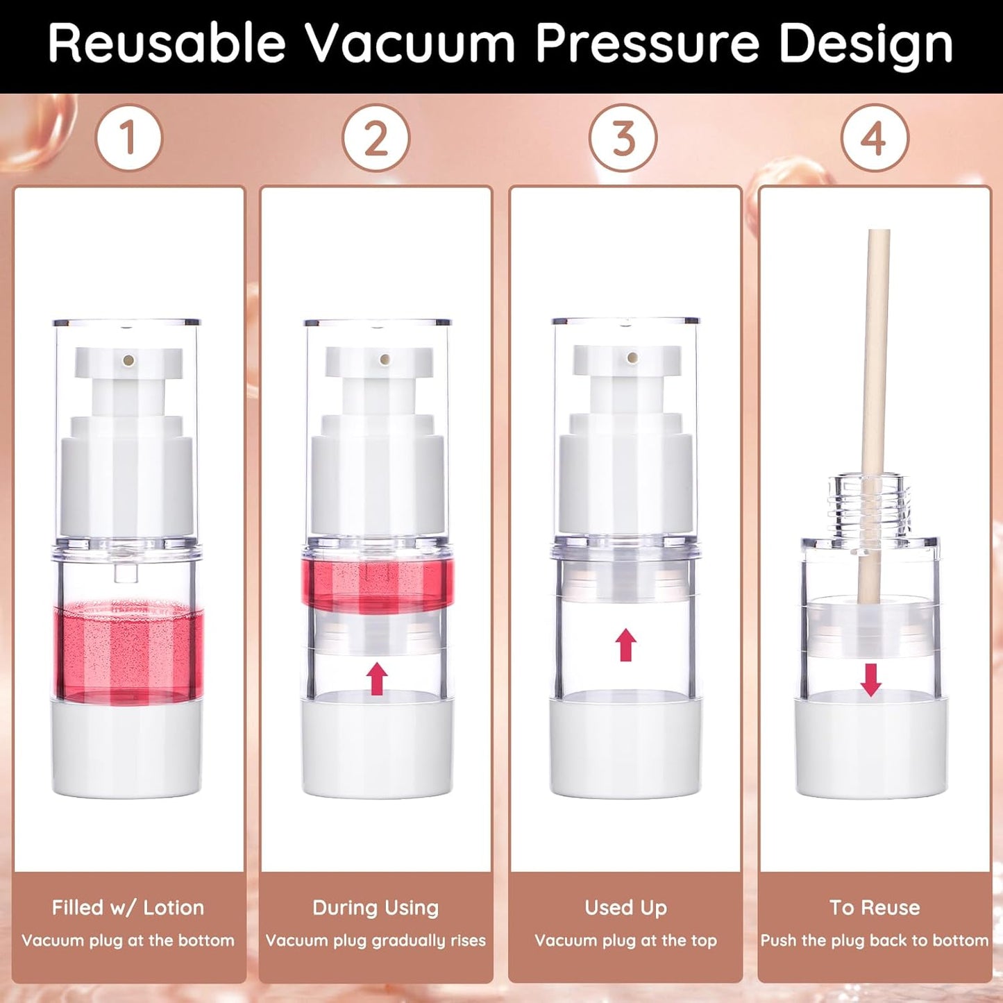 Segbeauty 7pcs Vacuum Lotion Dispenser Sprayer Set, Airless Pump Bottles Travel Size, Empty Golden Airless Pump Jar for Creams, Refillable Vacuum Fine Mist Spray Bottle Atomizer 0.5oz 1oz 1.7oz