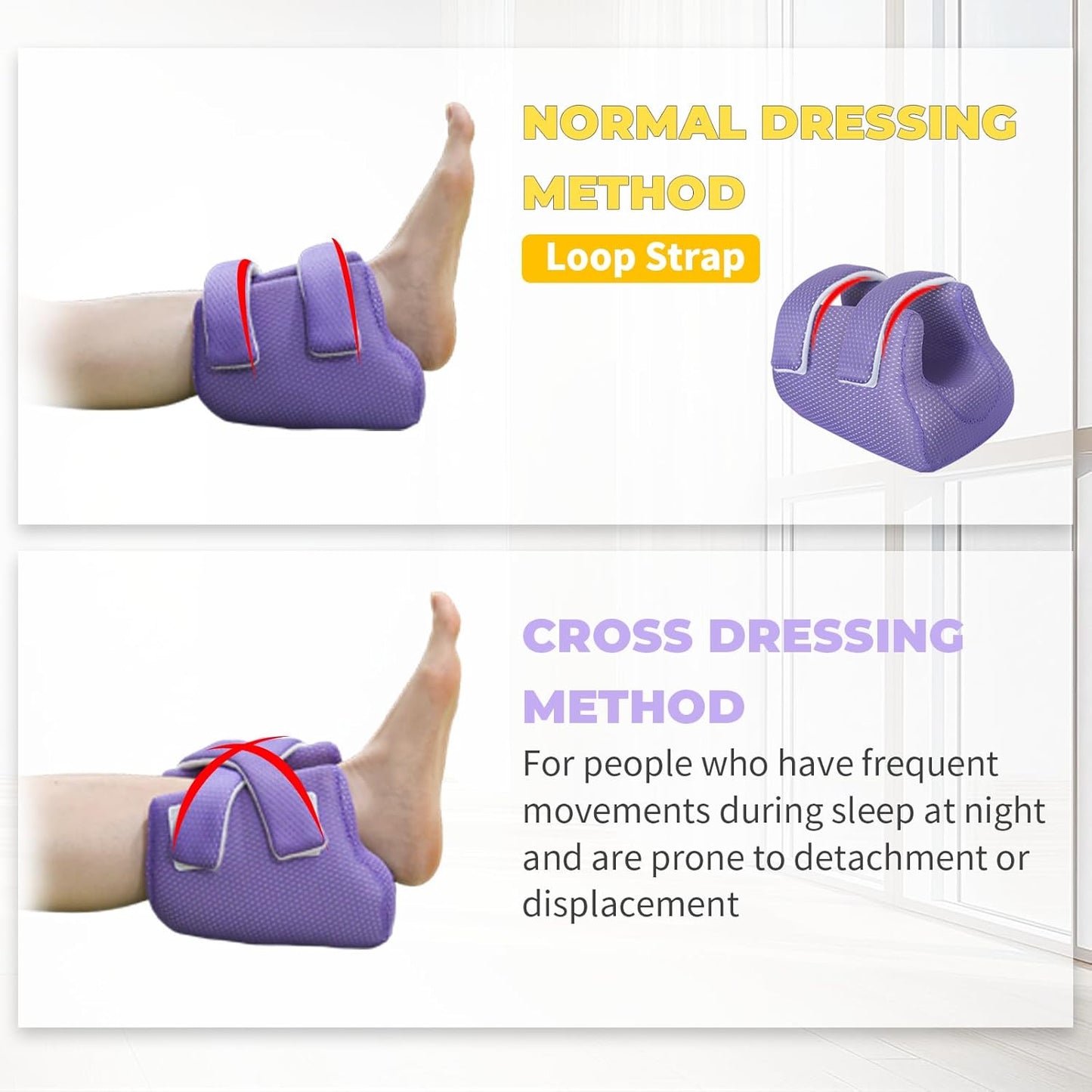 3D Heel Protectors Bed Sore Pillow Cushion for Pressure Sores,Foot Pillows Support Boot for Bedridden Patients Supplies（Purple Pack of 1）