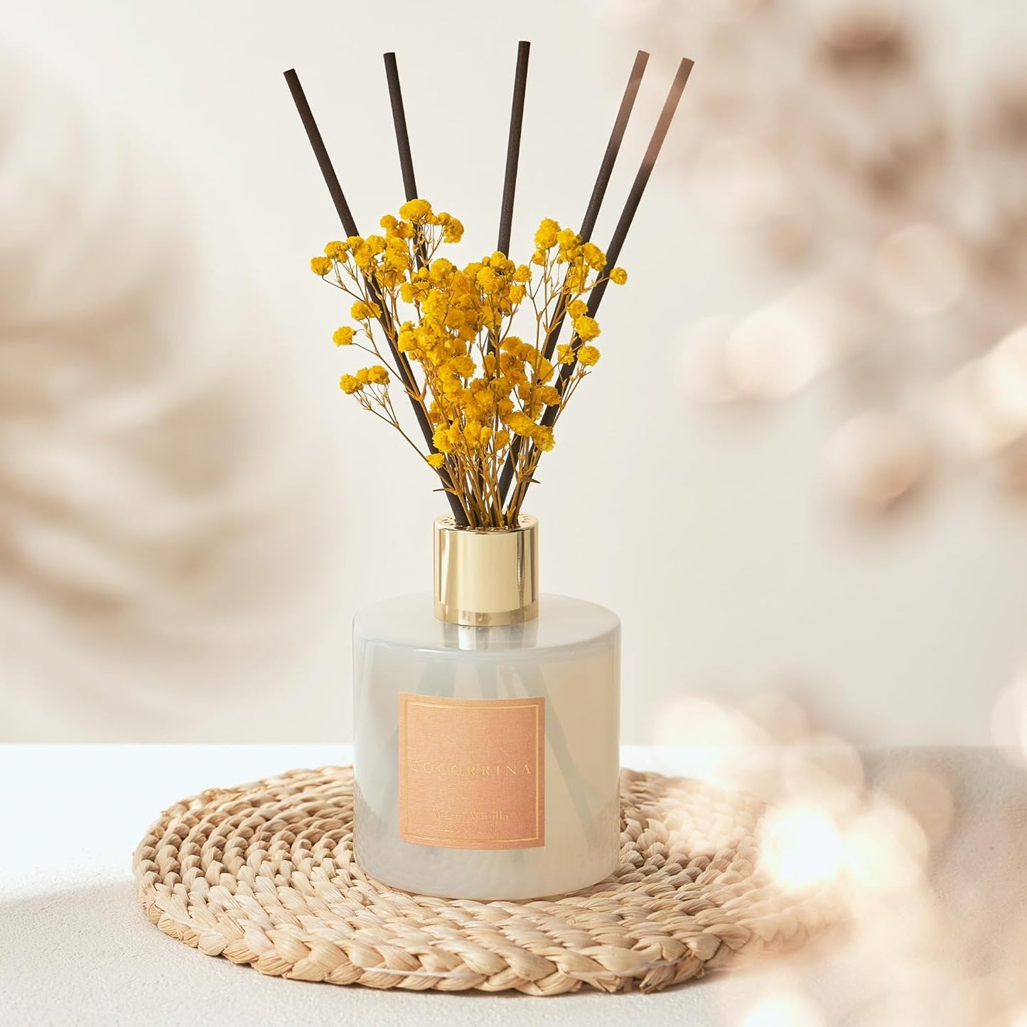 Cocorrína Reed Diffuser - Warm Vanilla Scented Diffuser with 8 Sticks Home Fragrance Reed Diffuser for Bathroom Shelf Decor